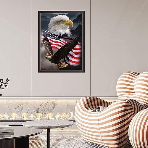 Miniatura 2 de KTHOFCY Kits de pintura de diamantes 5D para adultos y niños, bordado de águila y bandera, bordado de punto de cruz, pinturas de diamantes de