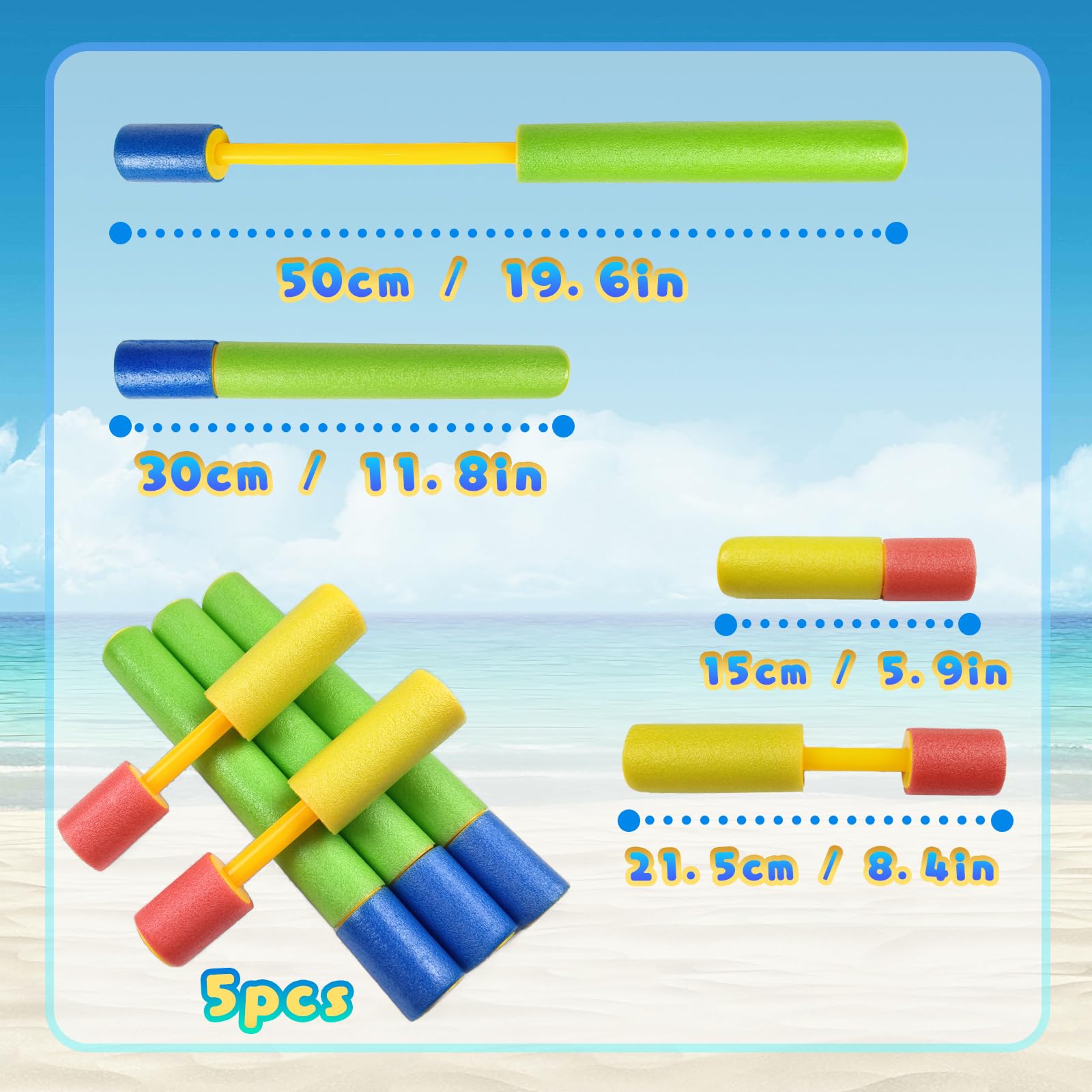 Lot de 5 pistolets à eau en mousse pour enfants - Jouet d'eau d'été pour garçons et filles - Pistolet à eau pour jardin, plage et piscine