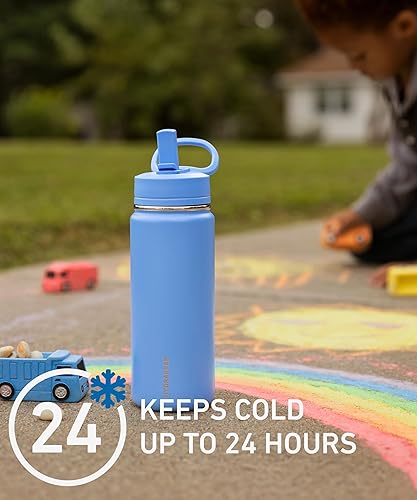 Miniatura 4 de Hydrapeak Mini botella de agua para niños de 20 onzas con tapa con popote, botella de agua aislada de doble pared de acero inoxidable para niños,