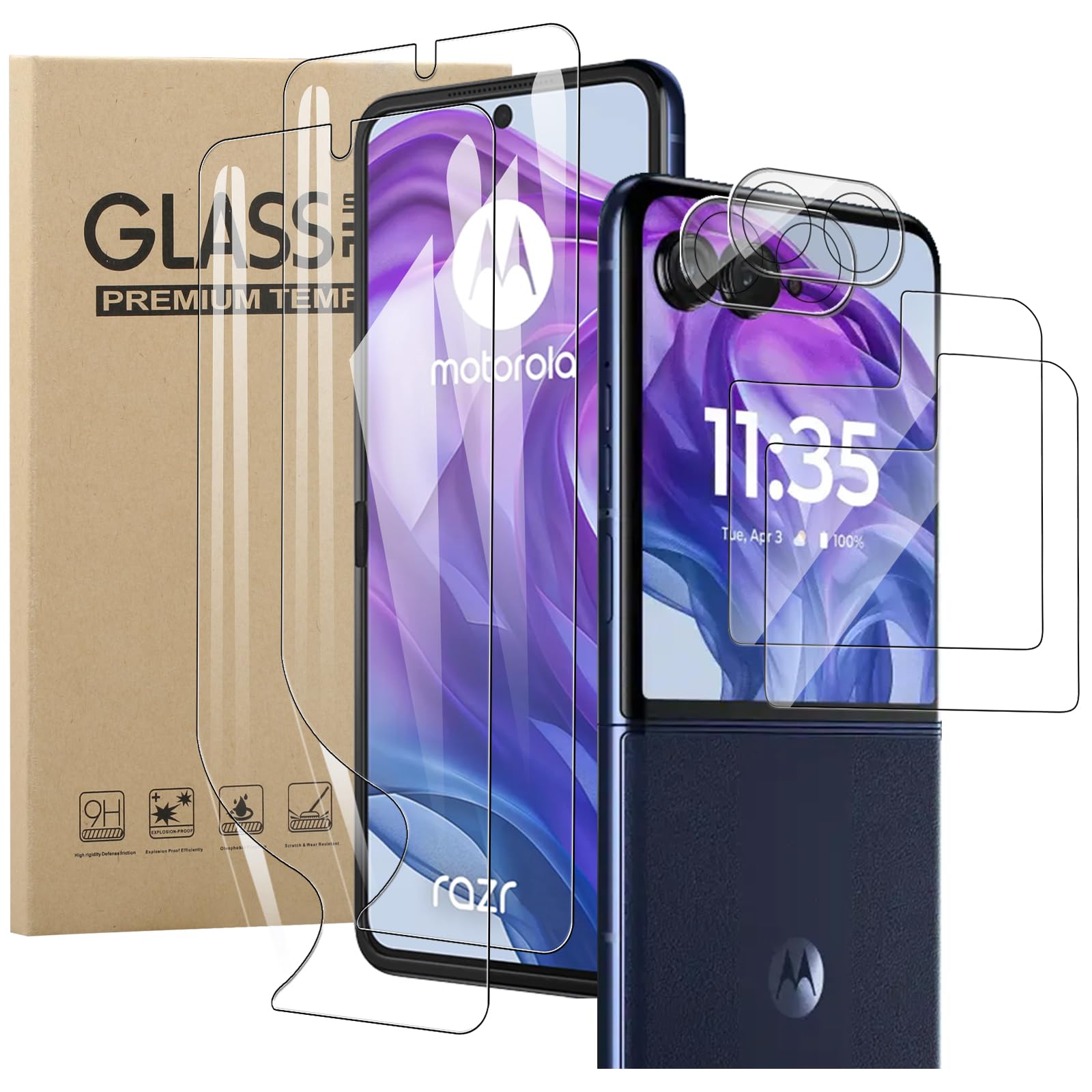 KZIOACSH Screen Protector for Motorola Razr 60 Ultra, 2+2+2 Pack Full Coverage Flexible TPU Screen Protector Cover HD Clear Anti-Scratch Self-Healing Back Protective Film with Camera Lens protector