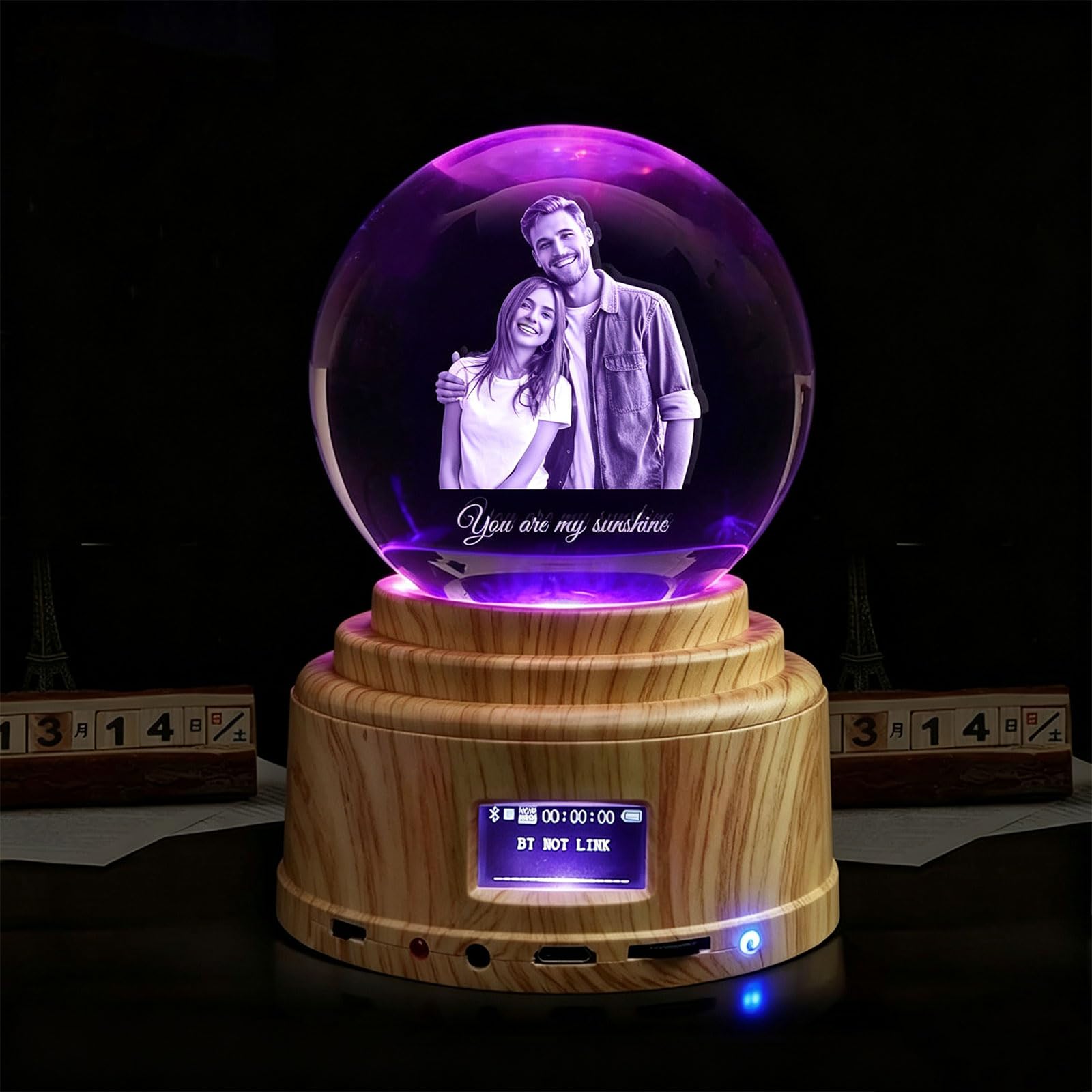 Luz nocturna de bola de cristal personalizada, bola de fotos de cristal 3D personalizada, base LED con luces de colores, regalo personalizado para mujeres, hombres, padres y mamás