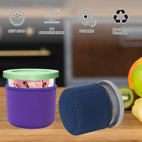 Miniatura 6 de Xumbtvs Funda reutilizable para helado, 4 fundas aisladas de neopreno para pintas de crema ninja, compatible con contenedores para hacer helados