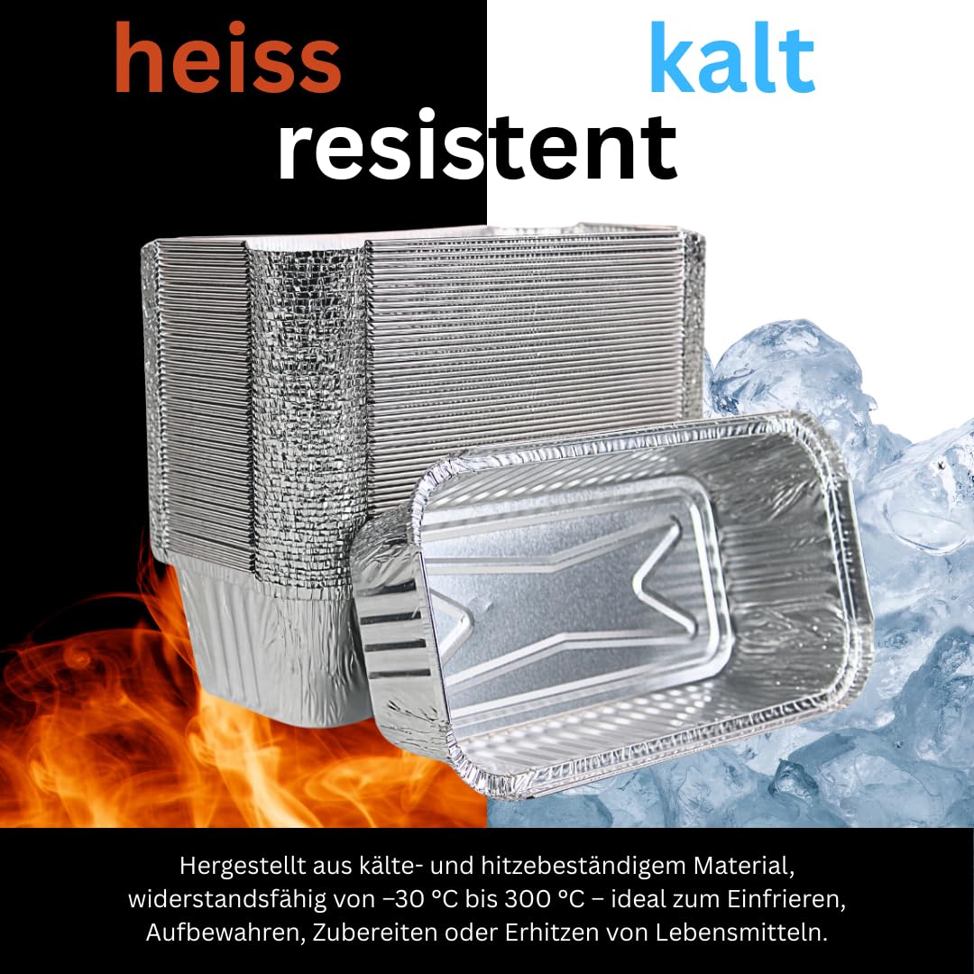 Enpack Aluschale R14/901L - Aluschalen mit Deckel 22x12x5,5 cm - Menüschale - 940 ml Füllmenge - Form für Lebensmittel - Grillschalen - Einwegverpackungen - Einmalbehälter für Pasta (100, mit Deckel)