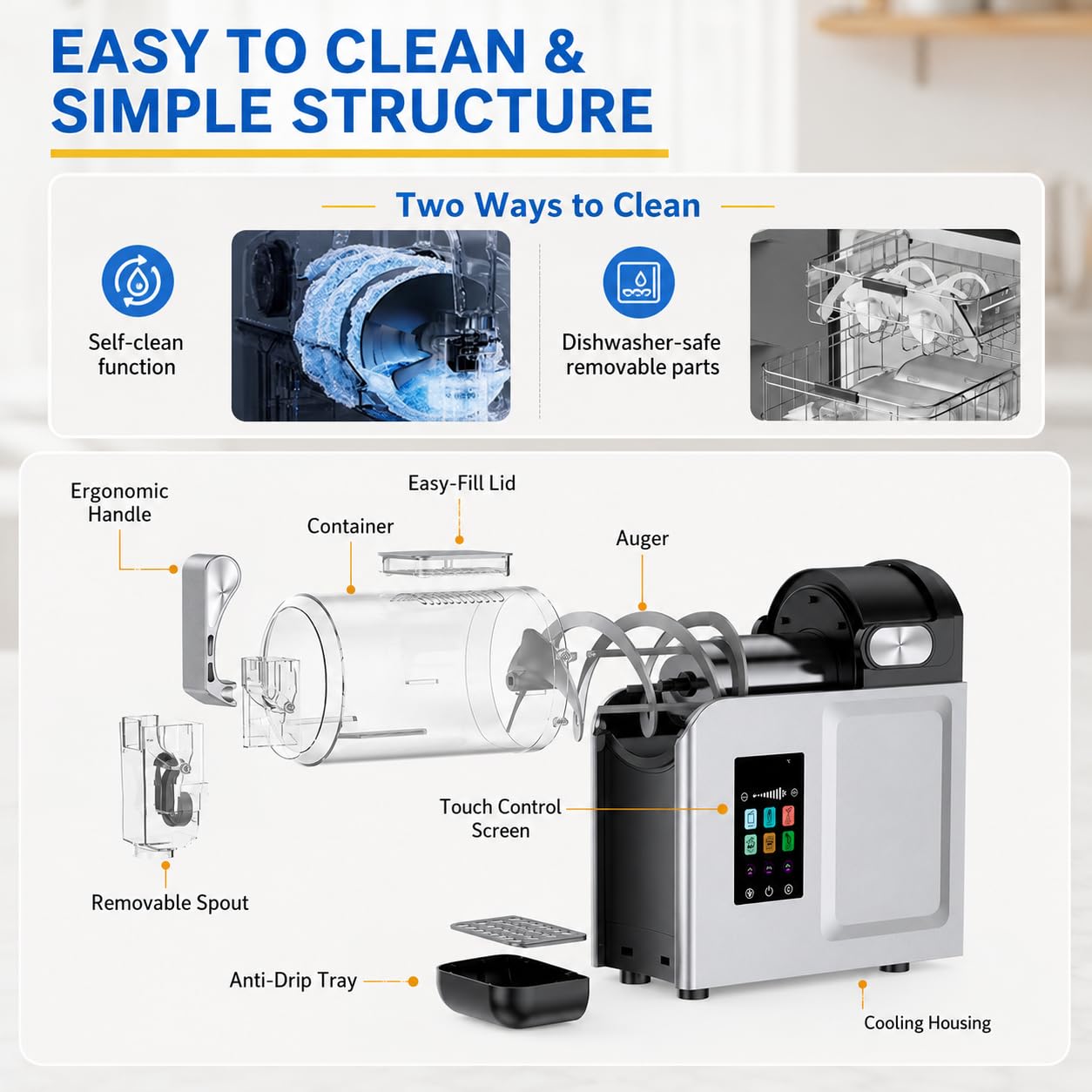 Creami Style Máquina De Granizados, 2L Bebidas Frías Para Hogar Y Café | 6 modos de bebidas, control táctil intuitivo, mantenimiento rápido, resultados café