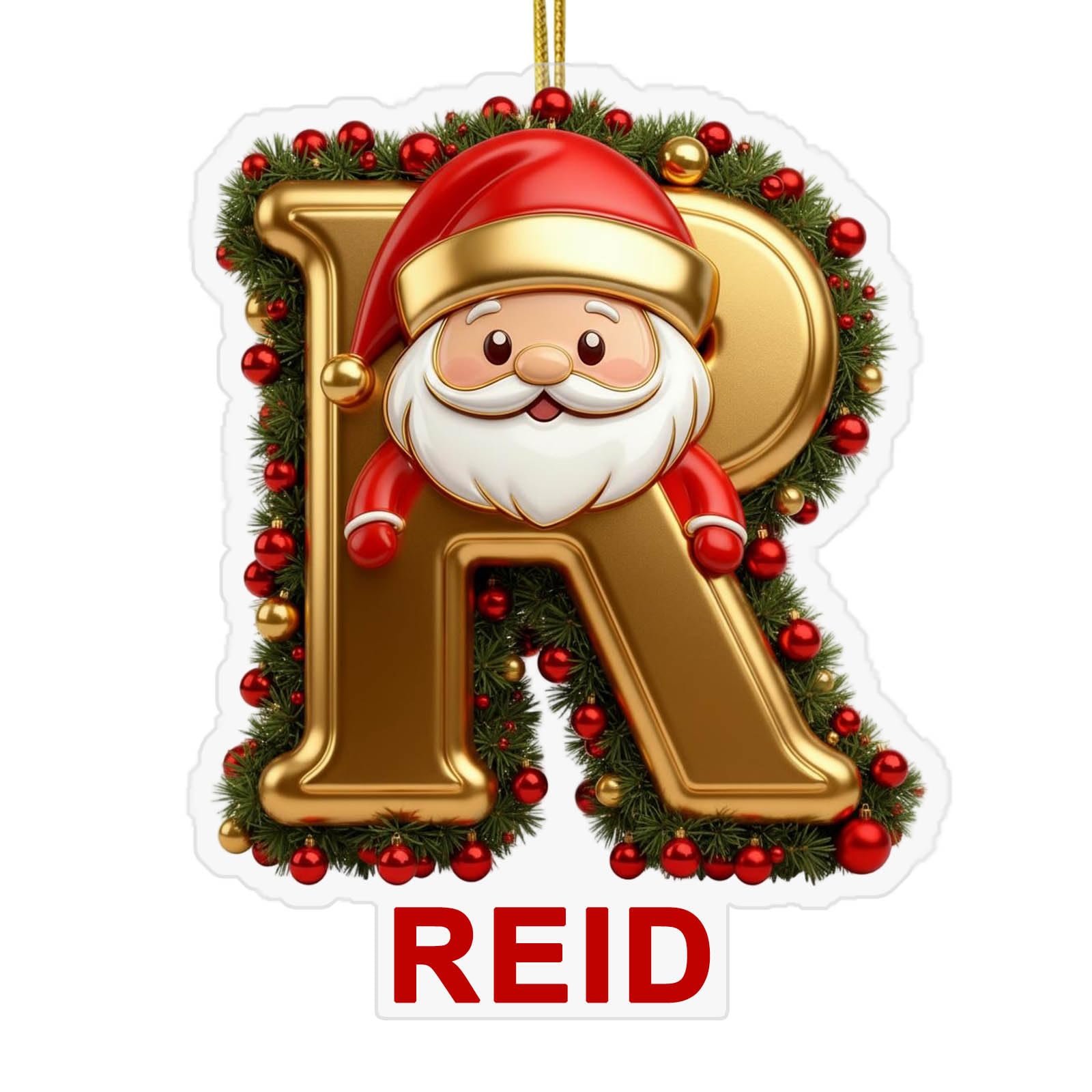 Customized 2D Flat Letter Christmas Tree Pendant, Personalized Xmas Tree Hanging Ornaments, Customized Your Own Name On Letter Pendant for Holiday Party Decorations (R)