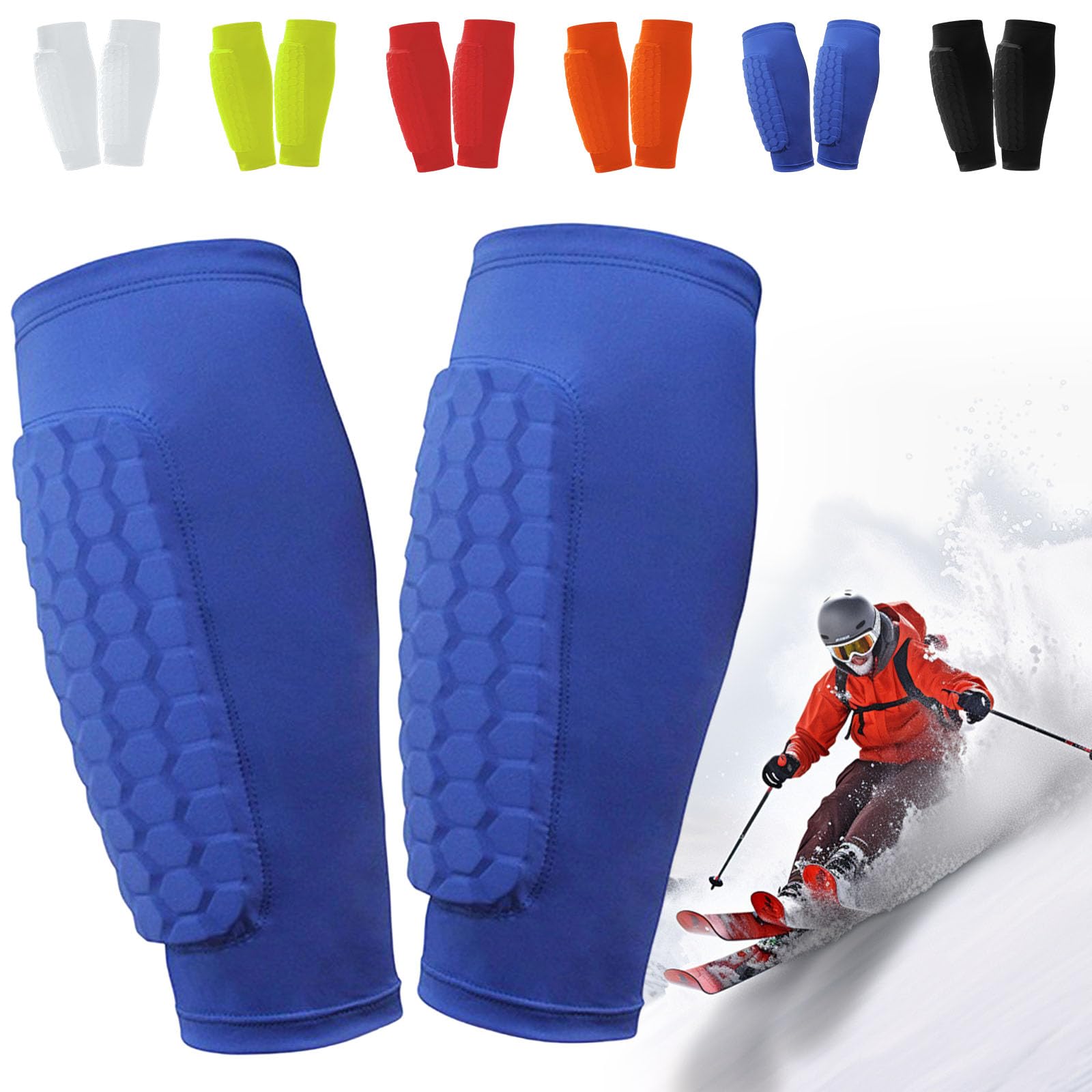 Ski Guard Socks, Ski Shin Guards Gel, Breathable Elastic Gel Guard for Skiing, Legs Protection, Safety Gear for Adults Sports, Ski Guards Shin Pads (Blue, L)