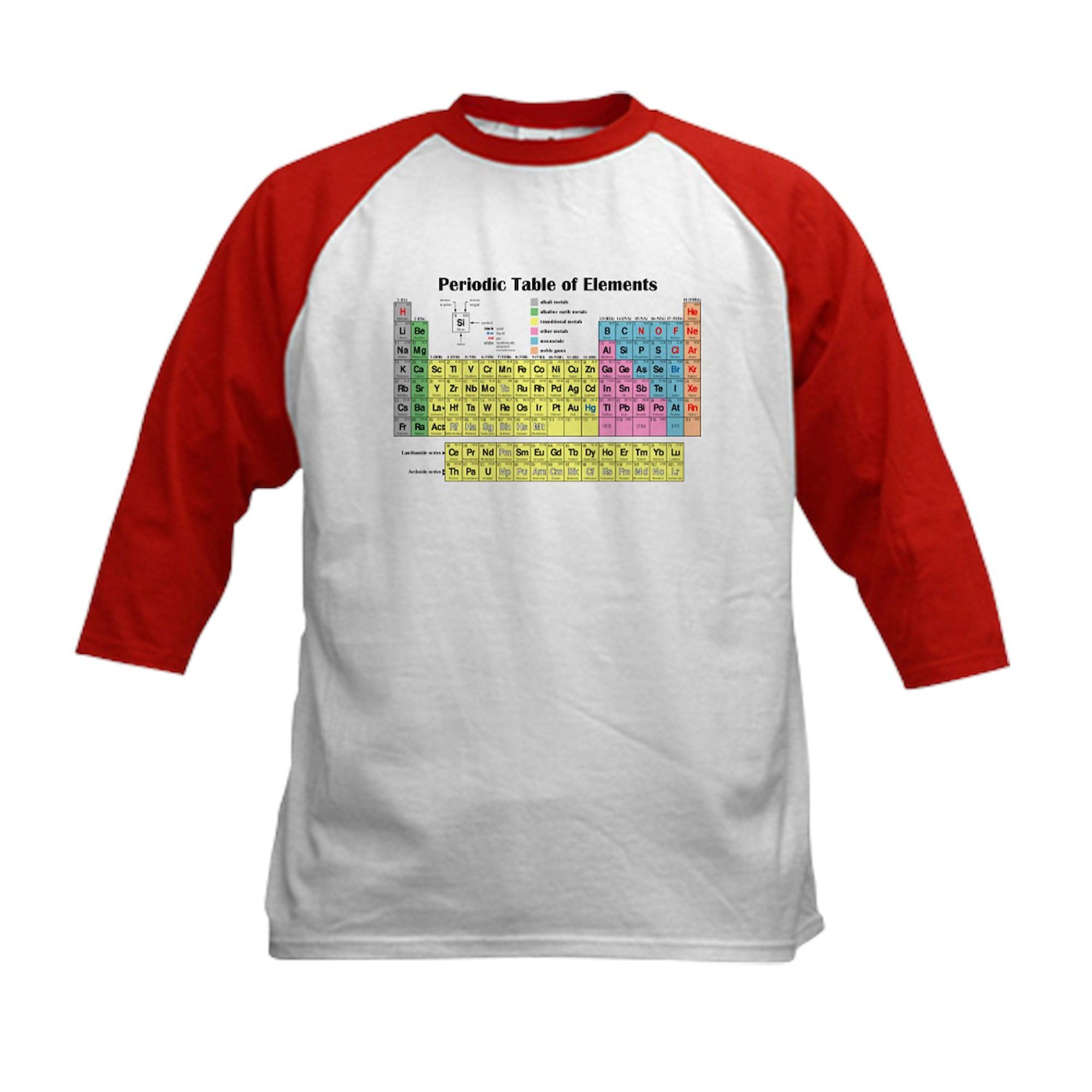 CafePress Periodic Table of Elements Kids Baseball Jersey Kids Cotton Baseball Jersey, 3/4 Raglan Sleeve Shirt Red/White