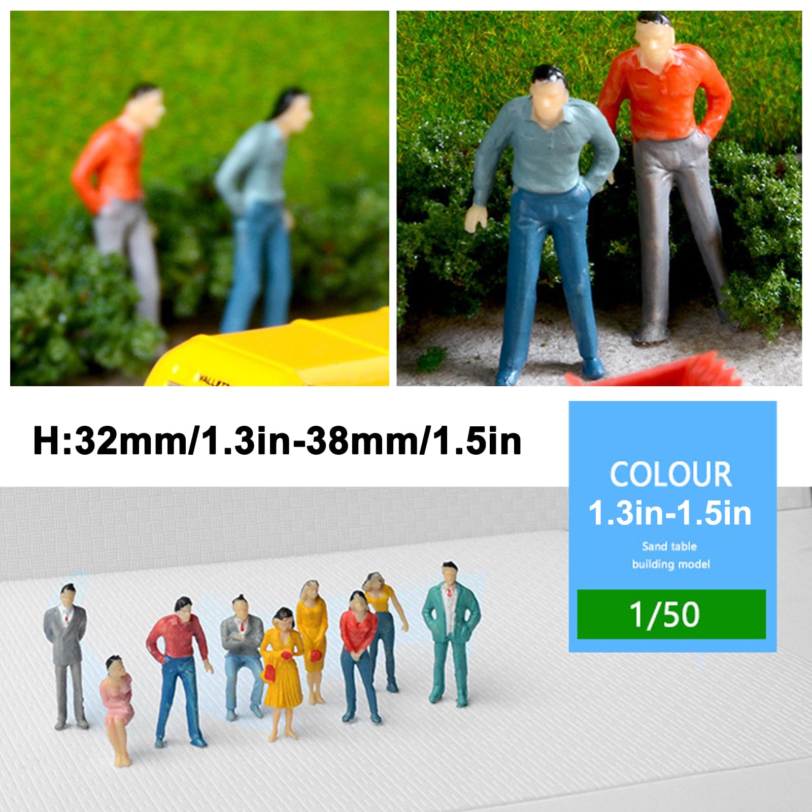UJBVCX 50 Stück Modell Figuren Verschieden Posen Sitzende und Stehende Figuren Passanten für Miniatur Szenen Puppenhaus Eisenbahn Maßstab 1: 50 - 4