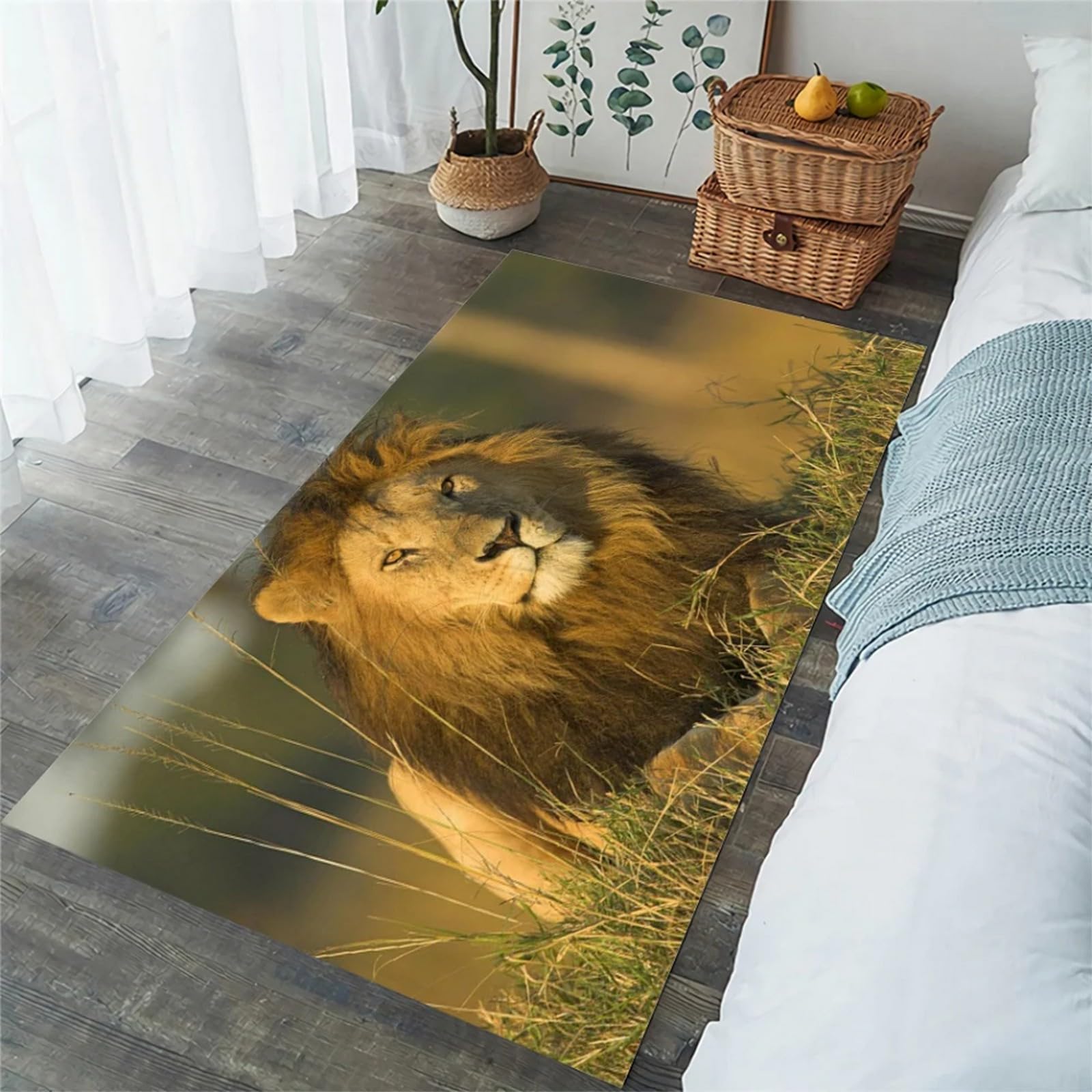 Tapis salon lion animalier 200 x 300 cm à poils courts doux et imprimé 3D