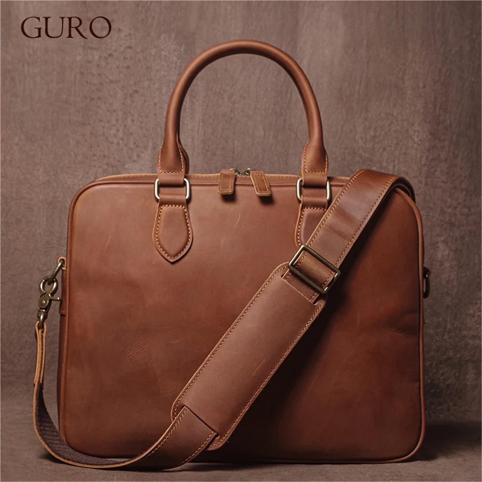 Bolso Mensajero De Cuero Maletín de piel vaca for hombre, bolso mano cuero genuino lujo, hombro ligero y sencillo, bandolera for portátil En Viaje De Negocios
