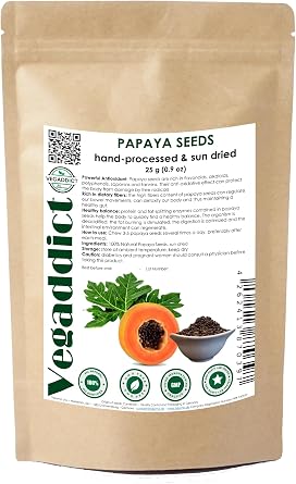 100% Natural Sun Dried Papaya Seeds | High Papain & Carpain Content | No Additives | Vegan | Laboratory Tested | Gluten & Lactose Free | Ethycally sourced | 25g 0.9 oz