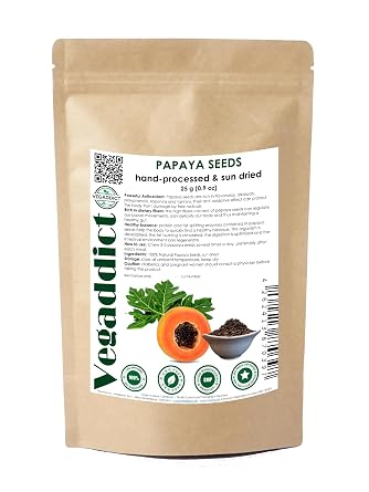 100% Natural Sun Dried Papaya Seeds | High Papain & Carpain digestive enzymes Content | No Additives | Vegan | Laboratory Tested | Gluten & Lactose Free | Ethycally sourced | 25g