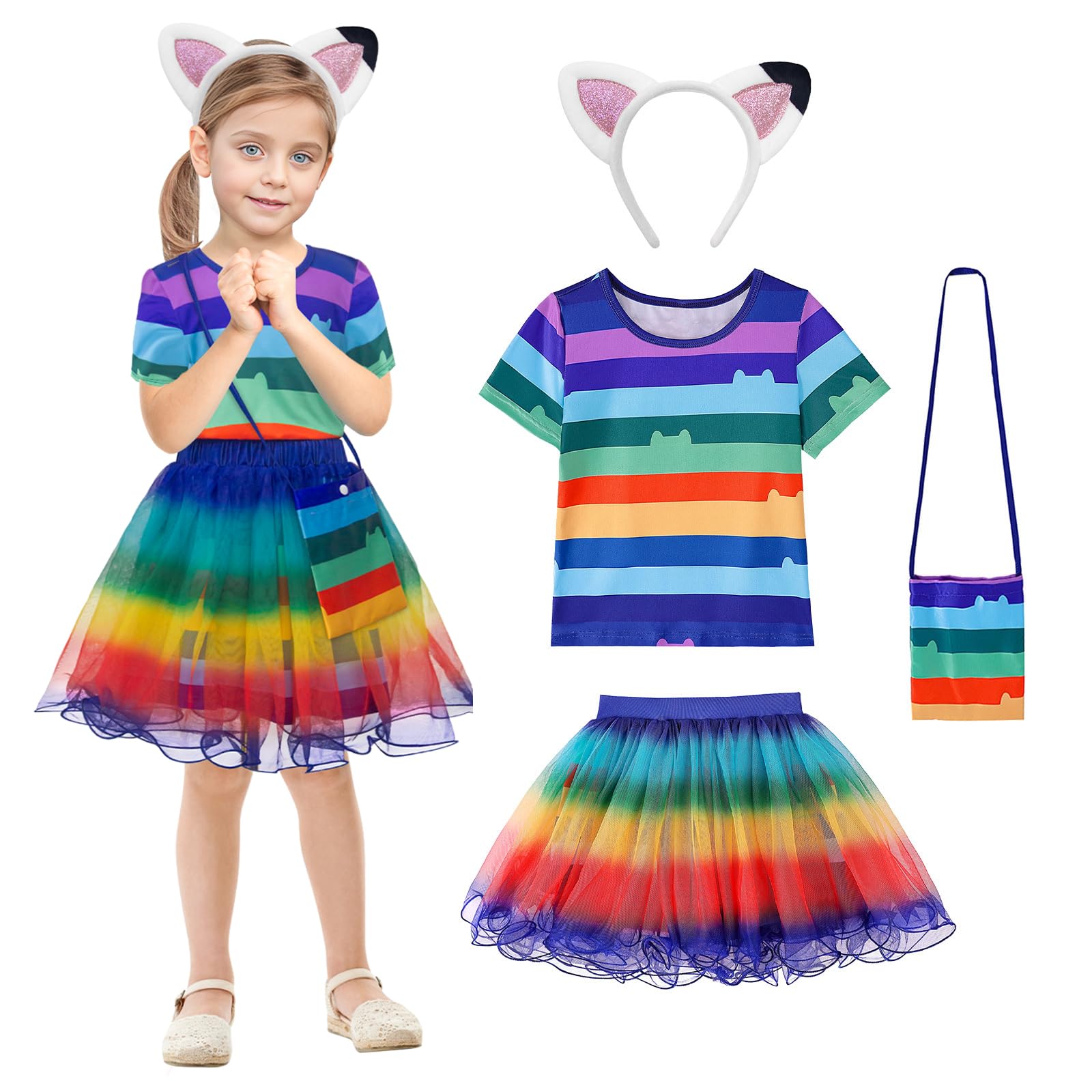 ADREIT Rainbow Tutu Dress for Girls, Birthday Girl Outfit Set Costumes with Headband and Bag Christmas Birthday Party
