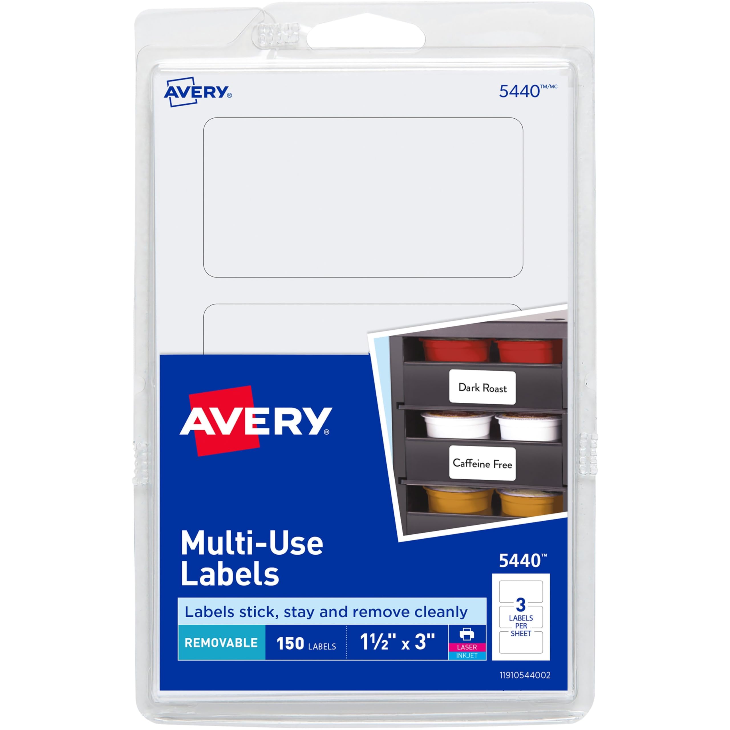 AveryRemovable Print or Write Labels, 1.5 x 3 Inches, White, Pack of 150 (5440)