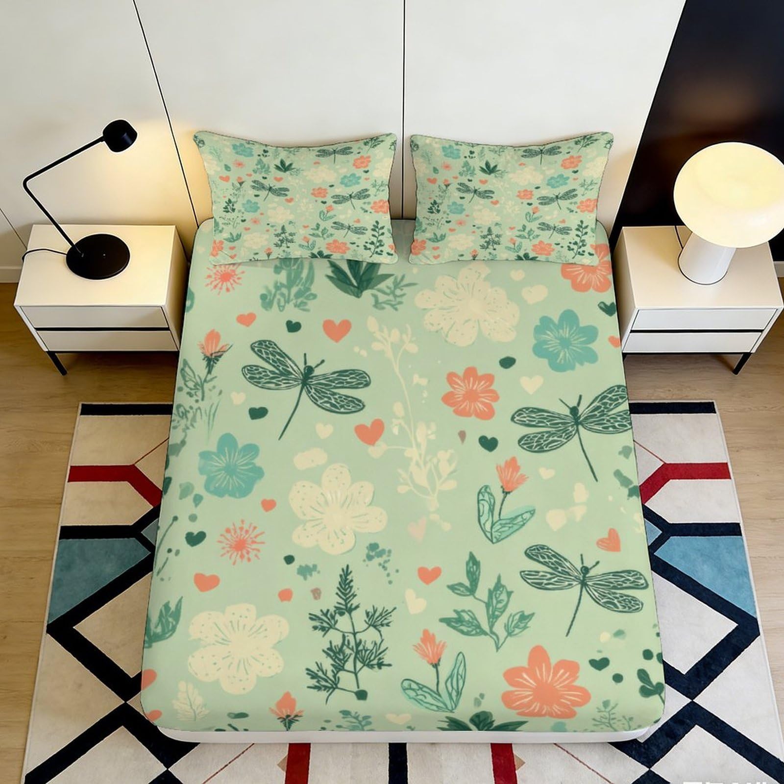 3D Printed Botanical Garden Fitted Sheet Microfiber Soft Floral Meadow Mattress Cover for Bedroom Guest Room Decor 90x200x25cm