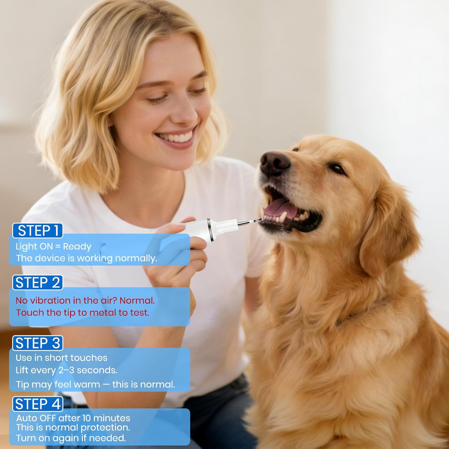 Dog Plaque Remover for Teeth,Pet Tooth Cleaner with LED Light,Cleaning Kit for Tartar and Stains,5 Adjustable Modes,Pet Teeth Cleaning kit,Suitable for Dogs and Cats (White)