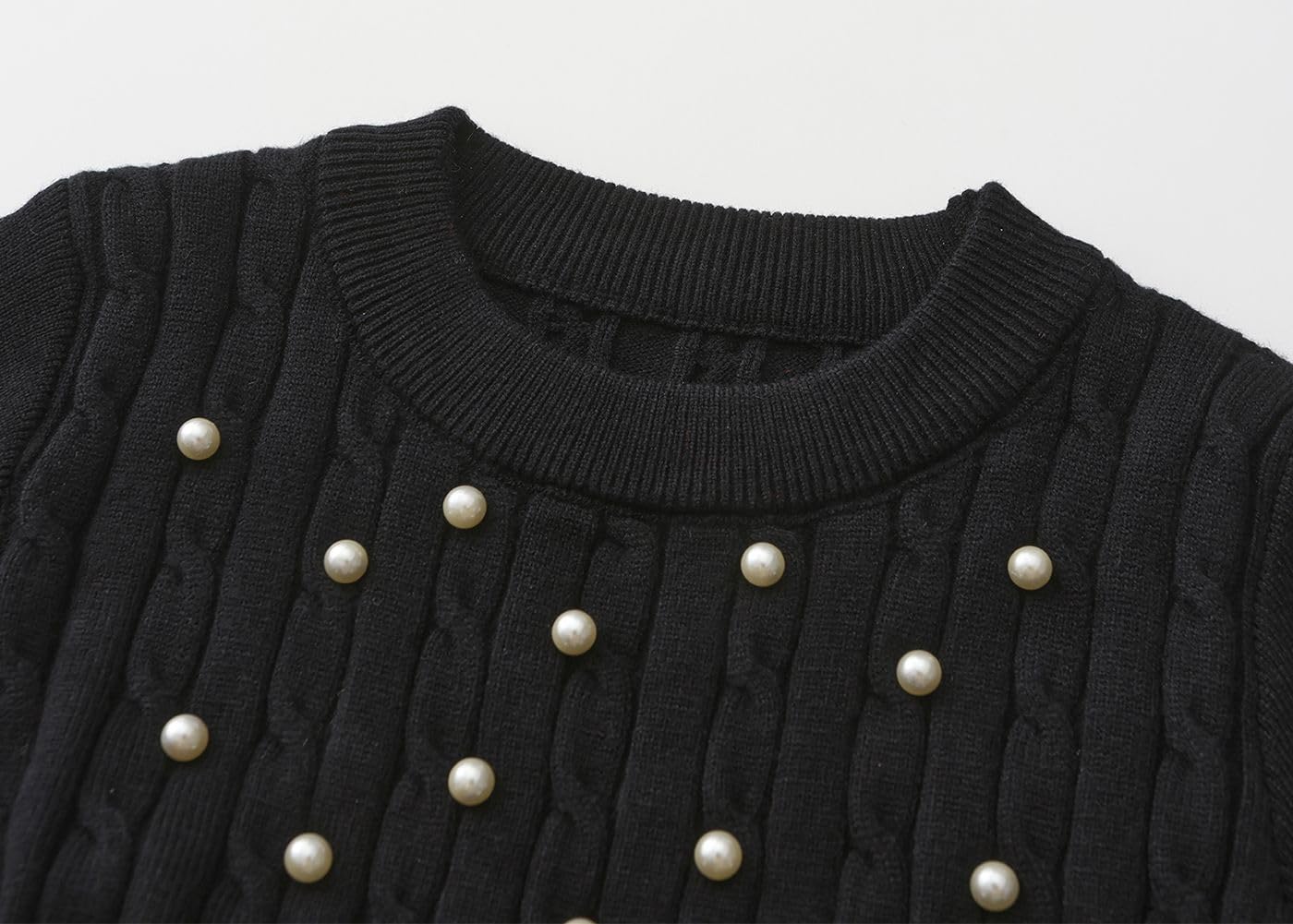 Girls Dress Sweater Long Sleeves Pearls Cable Knit Sweater Cute Winter Dresses - Image 3