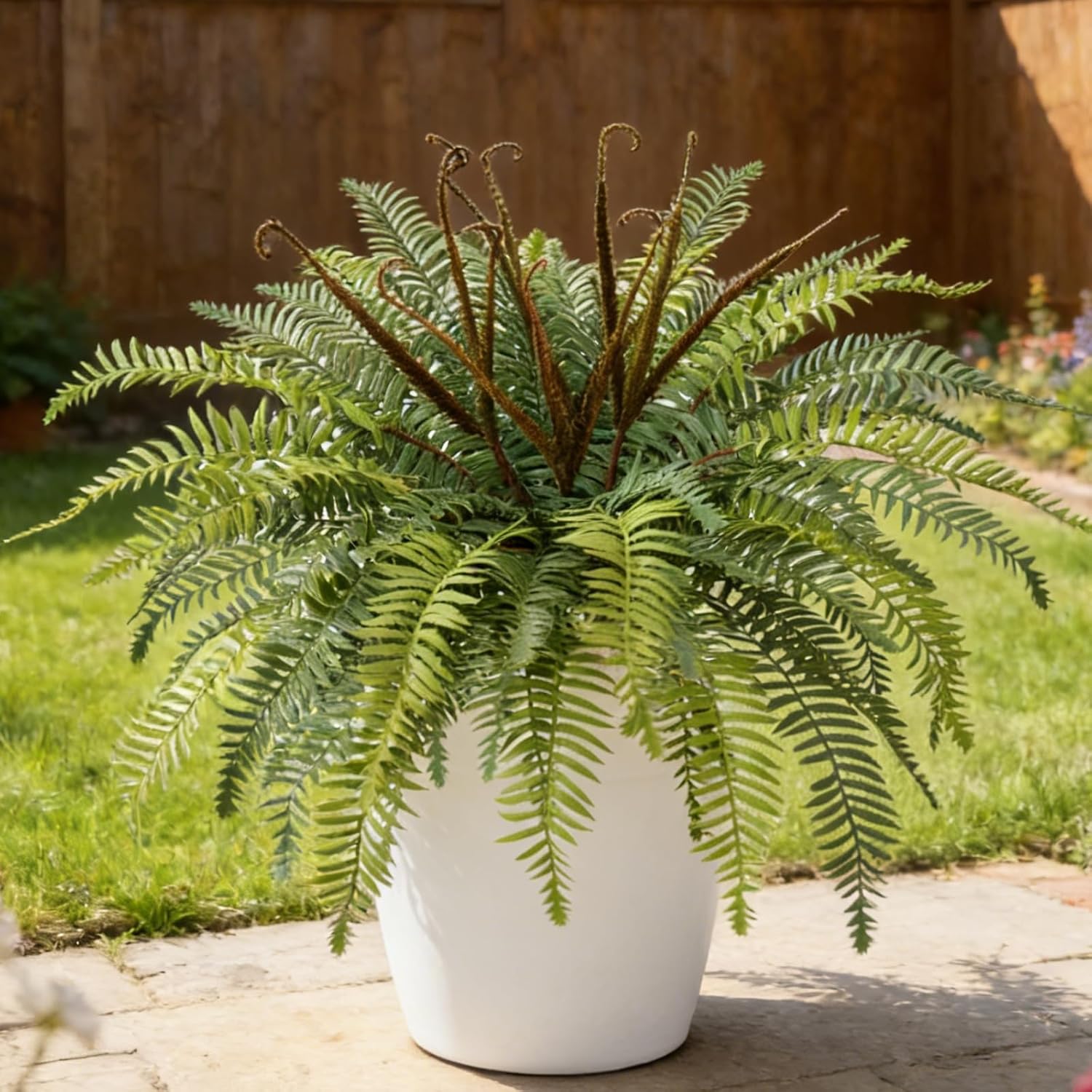 Muhanjia Polyester Artificial Boston Fern Bush,Set of 4,Fake Fern Hanging Plants UV Resistant that Look Real for Outdoors and Home Decor. (36" 4Pcs-Bottle Green)