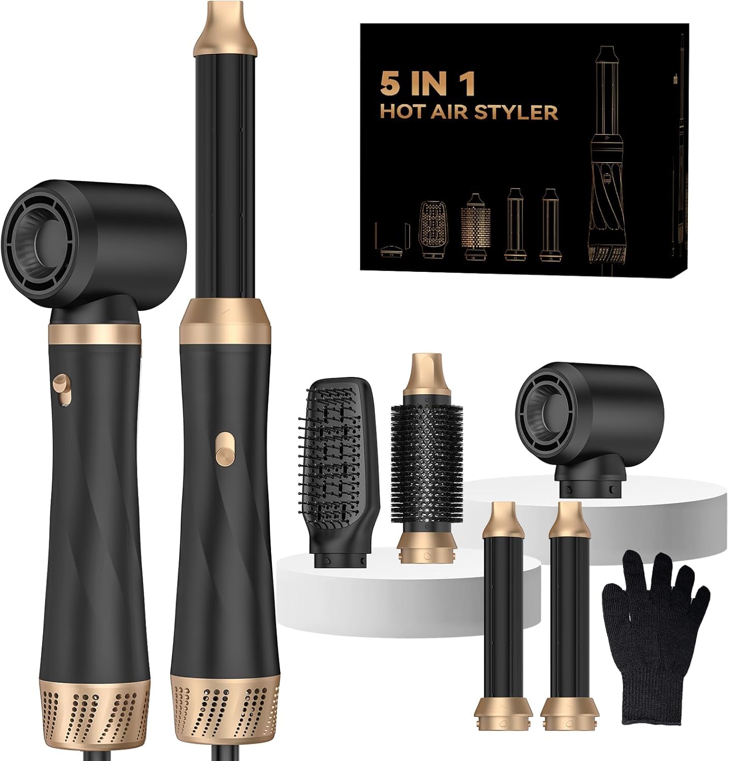 Airstyler 5 en 1 Brosse Soufflante Air Styler set Hair Styler Airbrush Fer a Boucler Brosse Soufflante Brosse Lissante Pour Cheveux, Kit de coiffure Pour Sécher