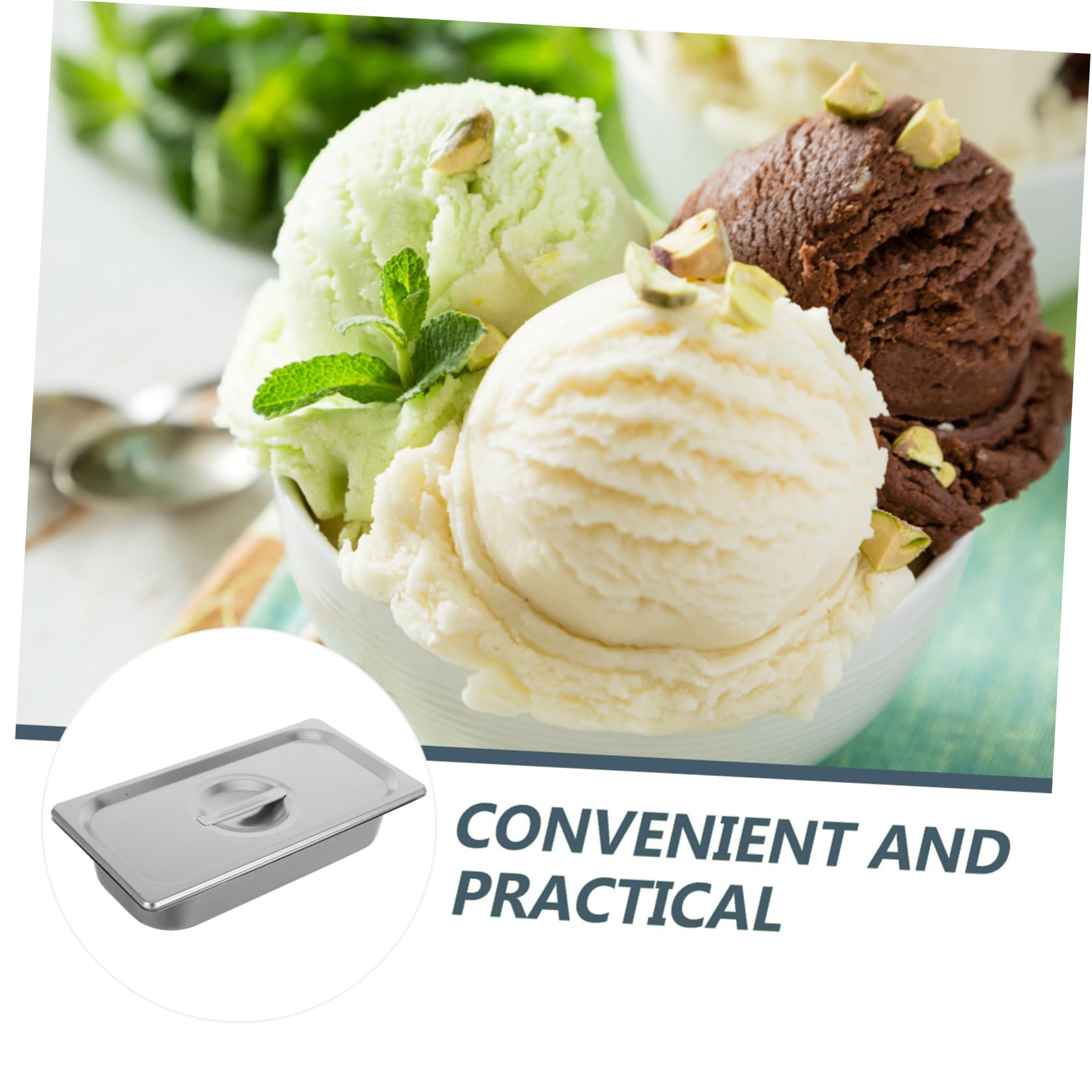 Contenitore per Gelato in Acciaio Inossidabile 2.4l con Coperchio Resistente ai Danni Riutilizzabile per Conservazione Alimenti in Frigorifero e Picnic All'aperto