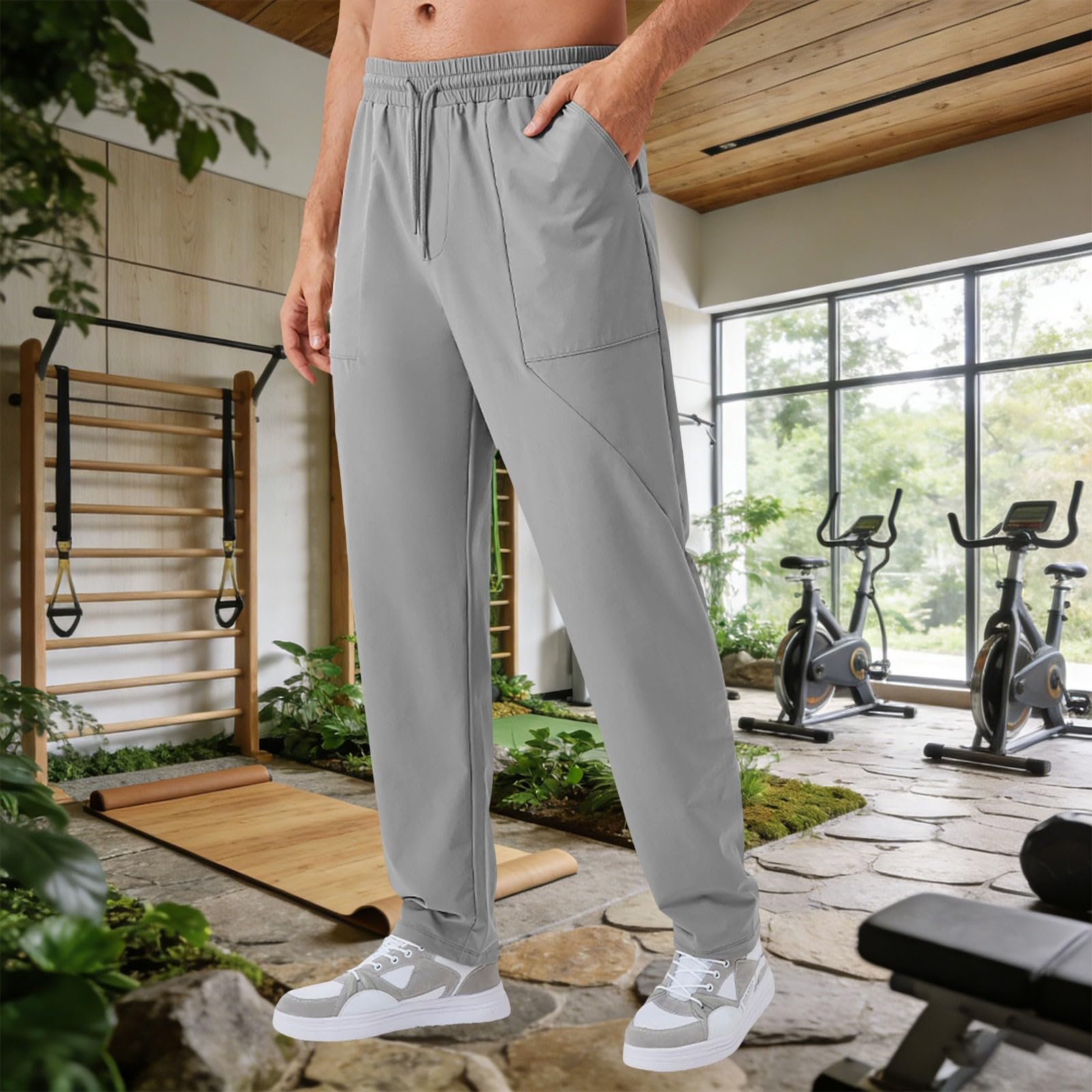 Pantaloni sportivi da uomo lunghi e dritti, con elastico in vita, leggeri