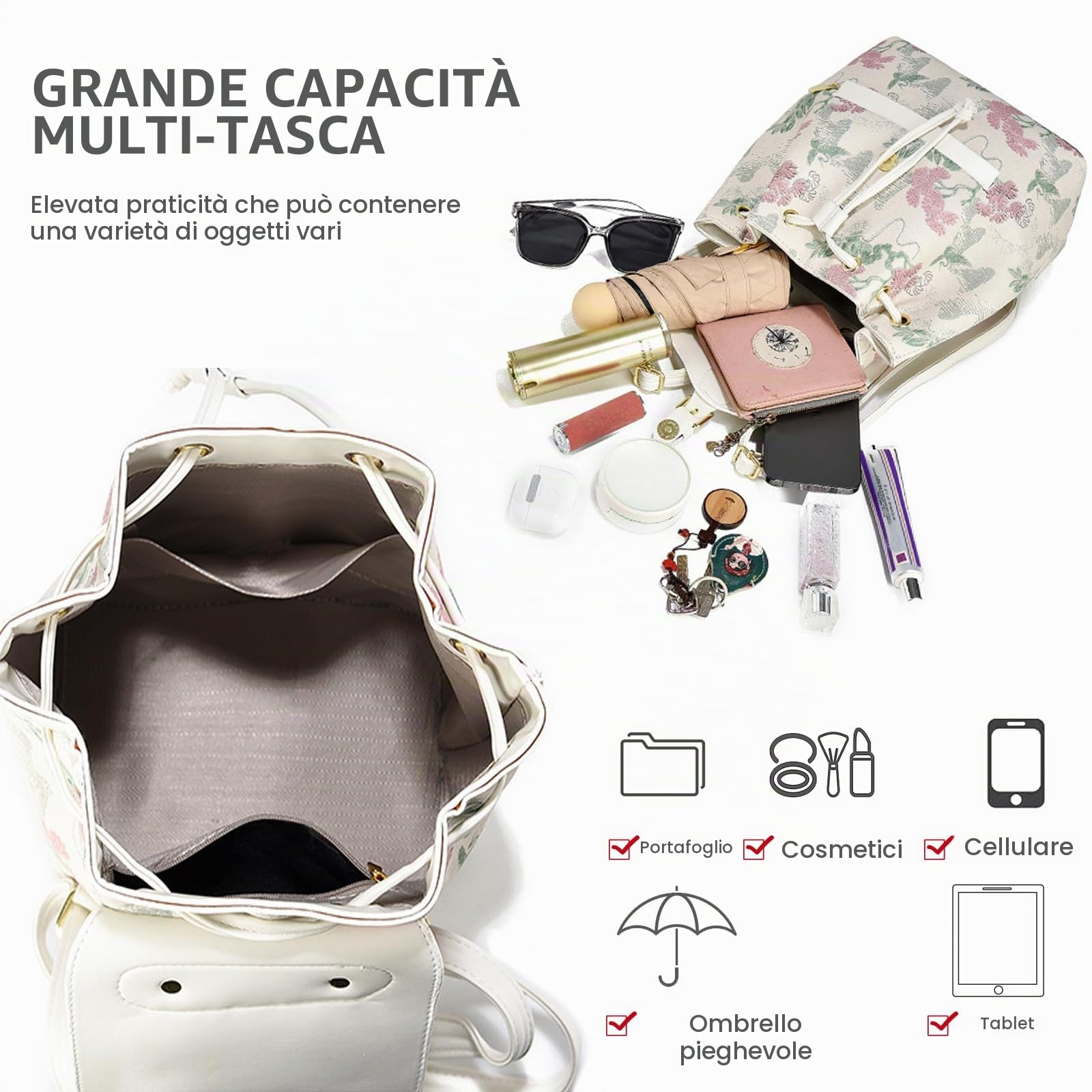 NICOLE & DORIS Zaino da Donna Piccolo Zainetto Elegante Borsa Zaino Mini con Stampa Zaino Antifurto Pelle PU Daypack Zainetti Fiori per Scuola Uscire Viaggi Viola