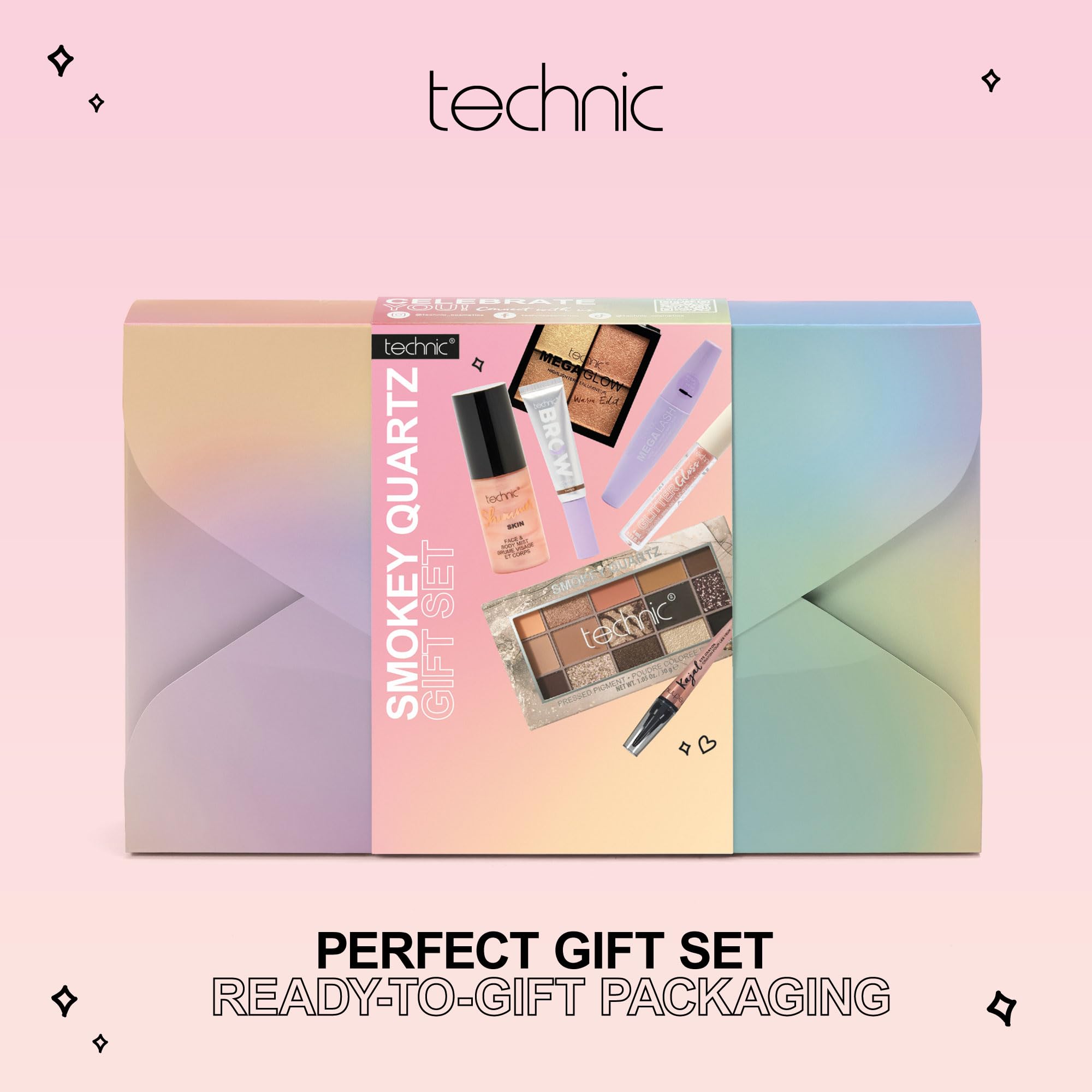 Technic Smokey Quartz 7-Piece Full-Size Makeup Gift Set - Eyes, Brows, Glow & Gloss in One Glam Kit, smoky - Image 4
