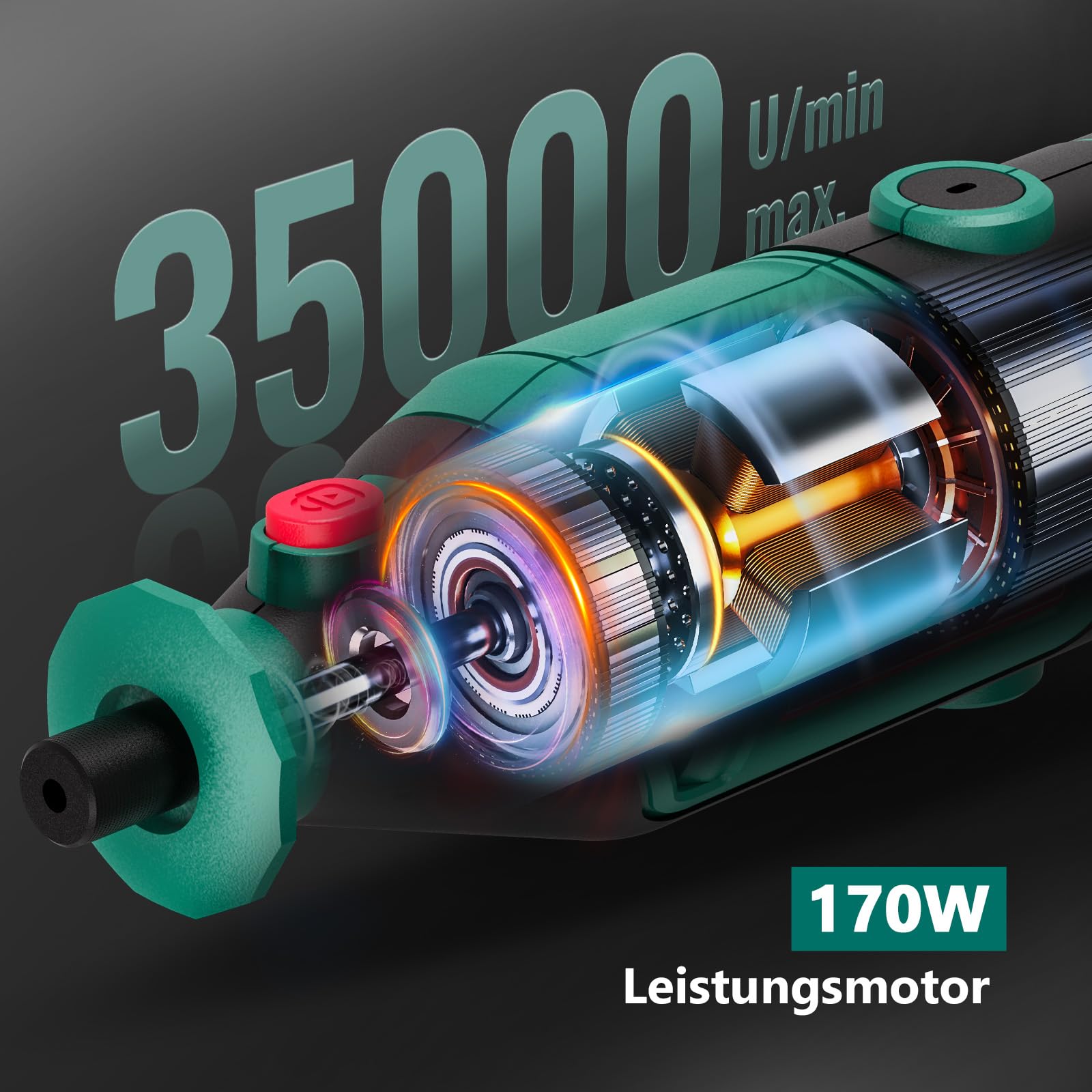 HYCHIKA 170W Rotationswerkzeug, Rotationswerkzeugsatz mit variabler Drehzahl und Flexwelle, 173-teiliges Zubehörset und Multiwerkzeug mit 8000-35000 U/min, perfekt zum Schneiden, Detailschleifen