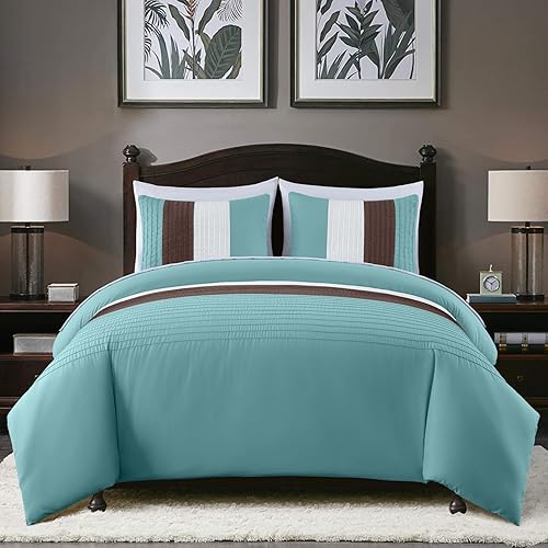 Miniatura 2 de Chezmoi Collection Briar - Juego de edredón de 7 piezas tamaño California King con sábanas, edredón ligero, azul, marrón, beige, lujoso, plisado, a