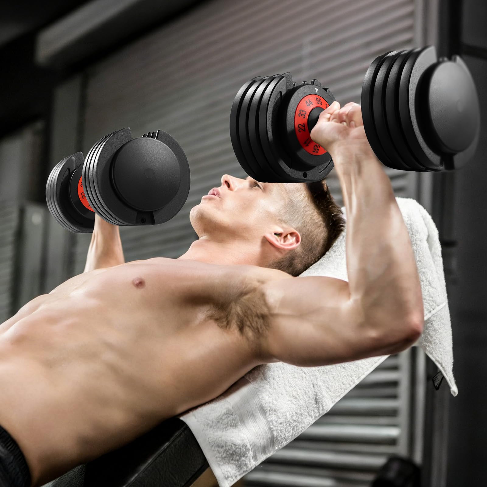 55lbs (Pair) Adjustable Dumbbell Set, Dumbbells Weight with Anti-Slip Fast Adjust Turning Handle, Sets for Men and Women, Exercise Pair for Home Gym