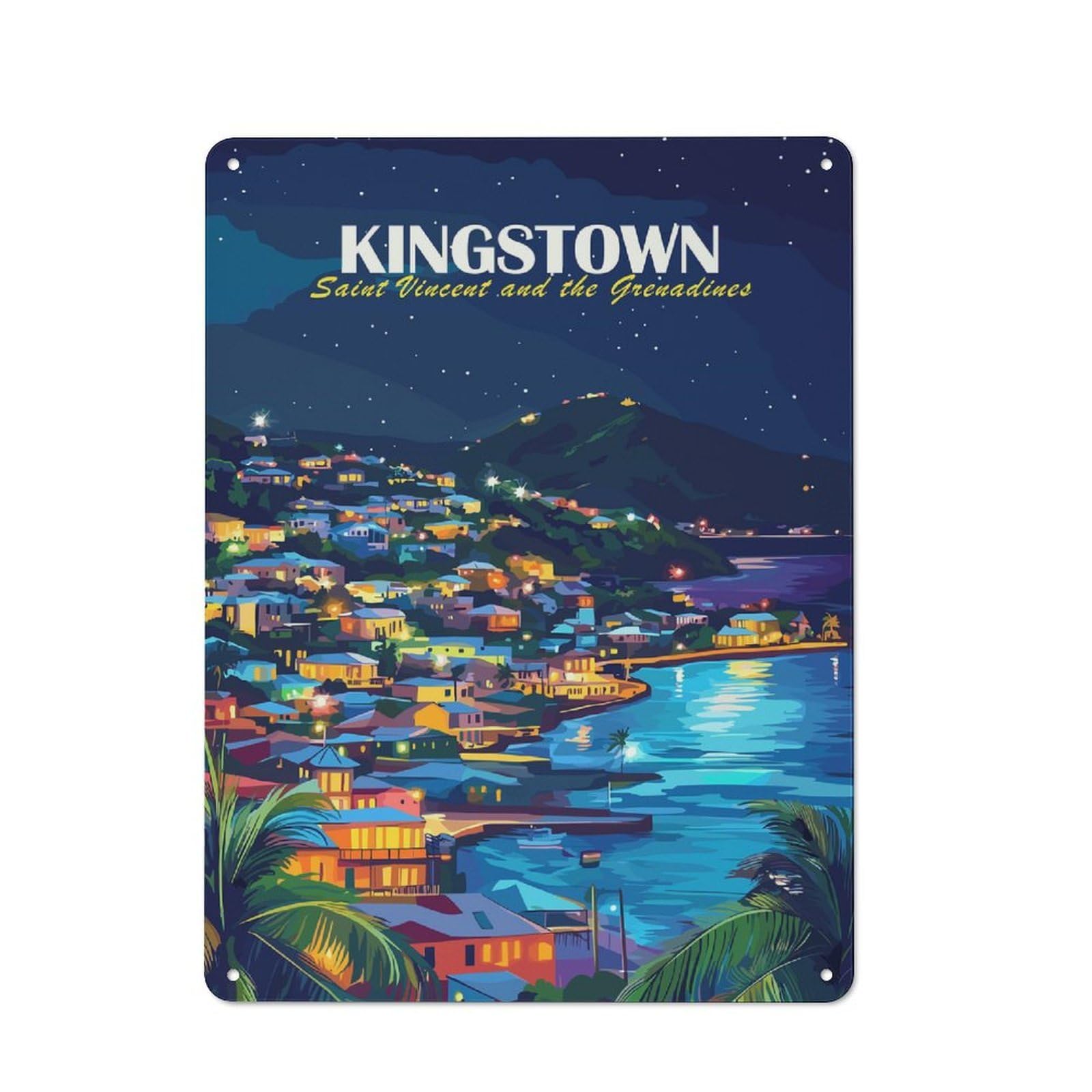 Junmoney Kingstown, Saint Vincent And The Grenadines Metal Wall Sign 40X30cm, Retro Decor For Home Bar Wall, For Metal Sign Collectors, For Garage And Workshop Walls