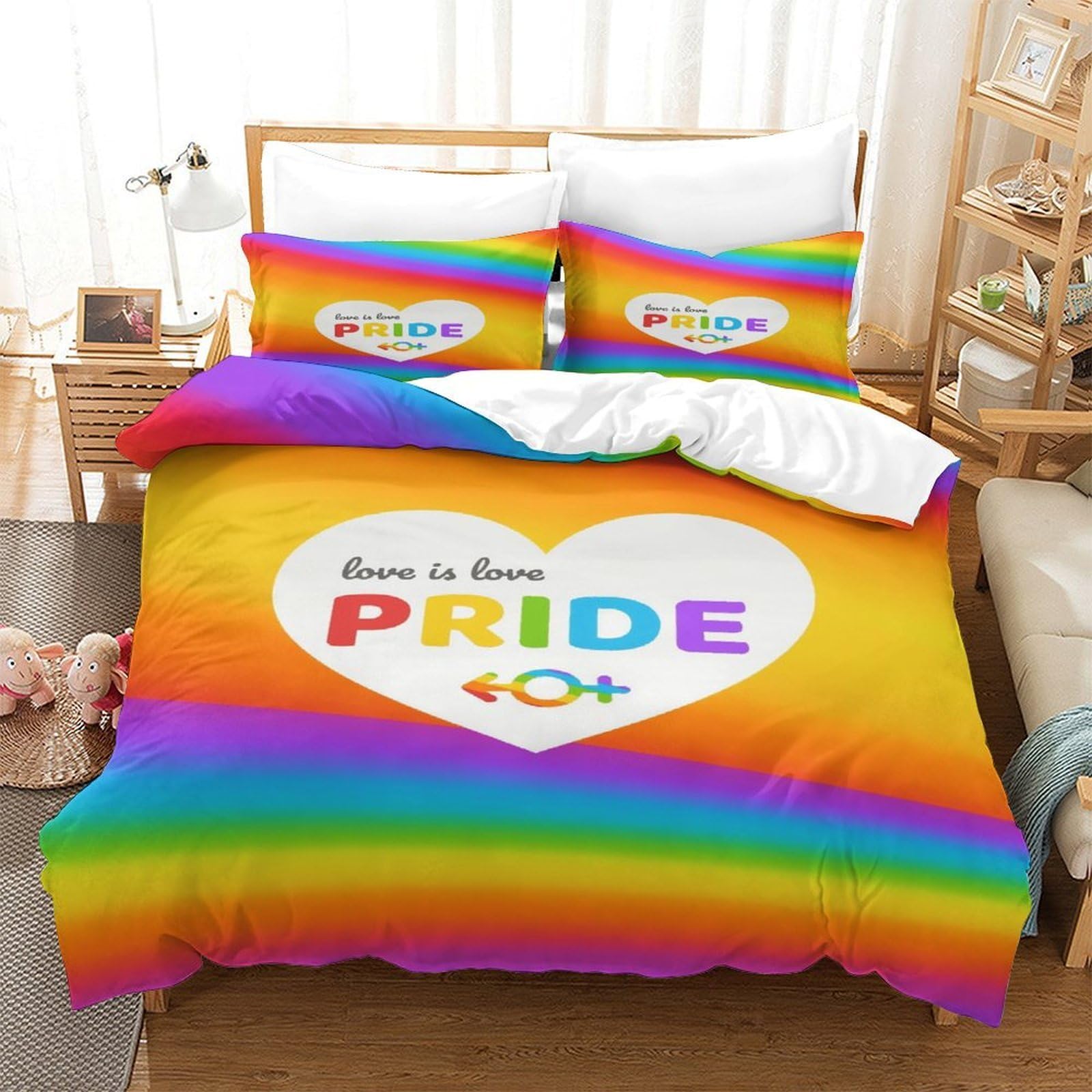 XiaopangXY LGBTQ Love Is Love Bedding Set King（220x240cm）,Pride Month Duvet Cover Set with Pillowcases, Soft Microfiber 3D Pride Month Printing Quilt Cover Set