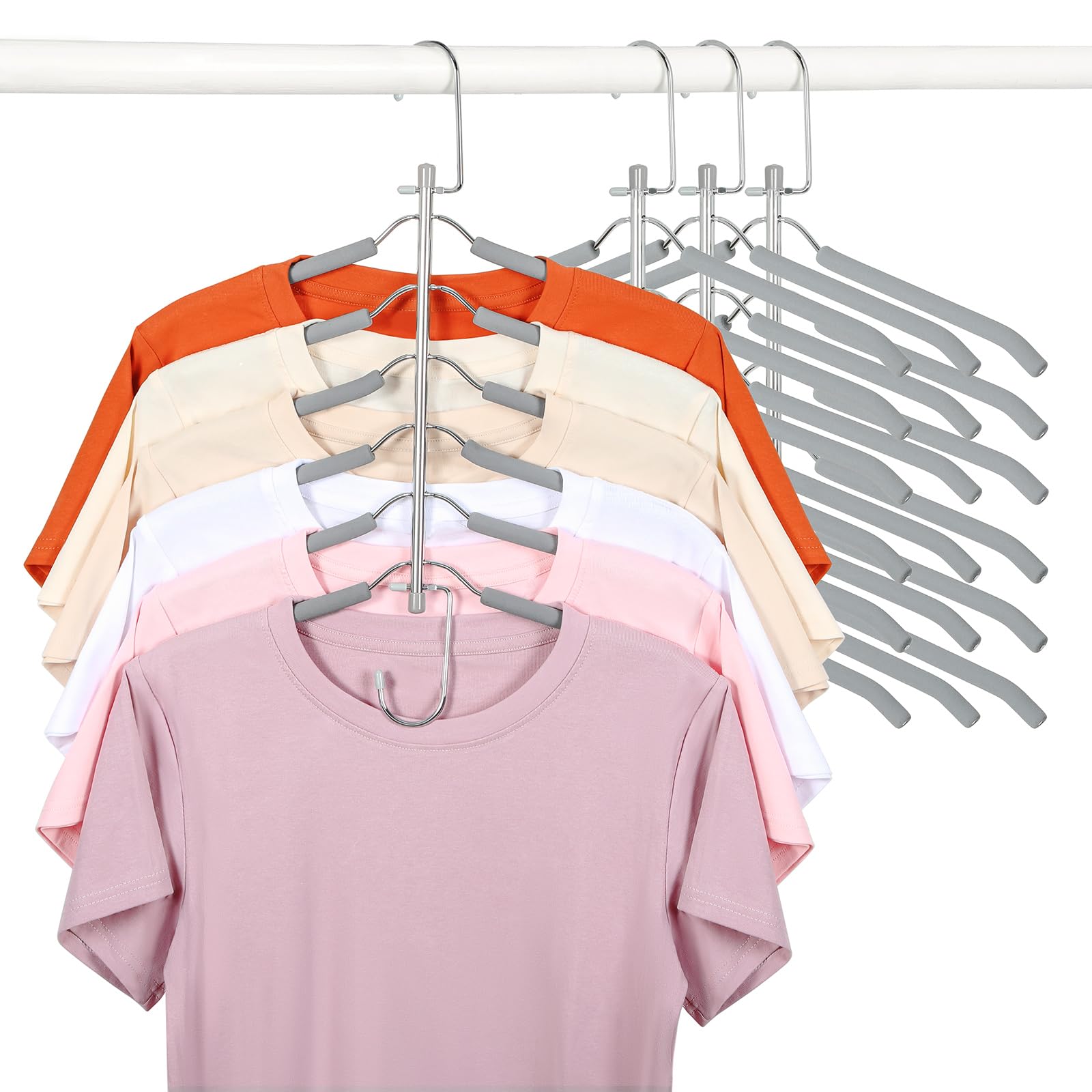 TOPIA HANGER CT65G Kleiderbügel, platzsparend, 6 Etagen, platzsparend, keine Stöße, Schulterbügel, rutschfest, mit Schaumstoff gepolstert, Schrank-Organizer und Aufbewahrung für Damen und Herren, 4