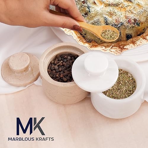 Miniatura 69 de MARBLOUS KRAFTS Salero de Mármol 3" Cebra Negra y Verona Cuenco de Sal Escamosa y Pimienta con Tapa, Almacenamiento para el Hogar y Recipientes