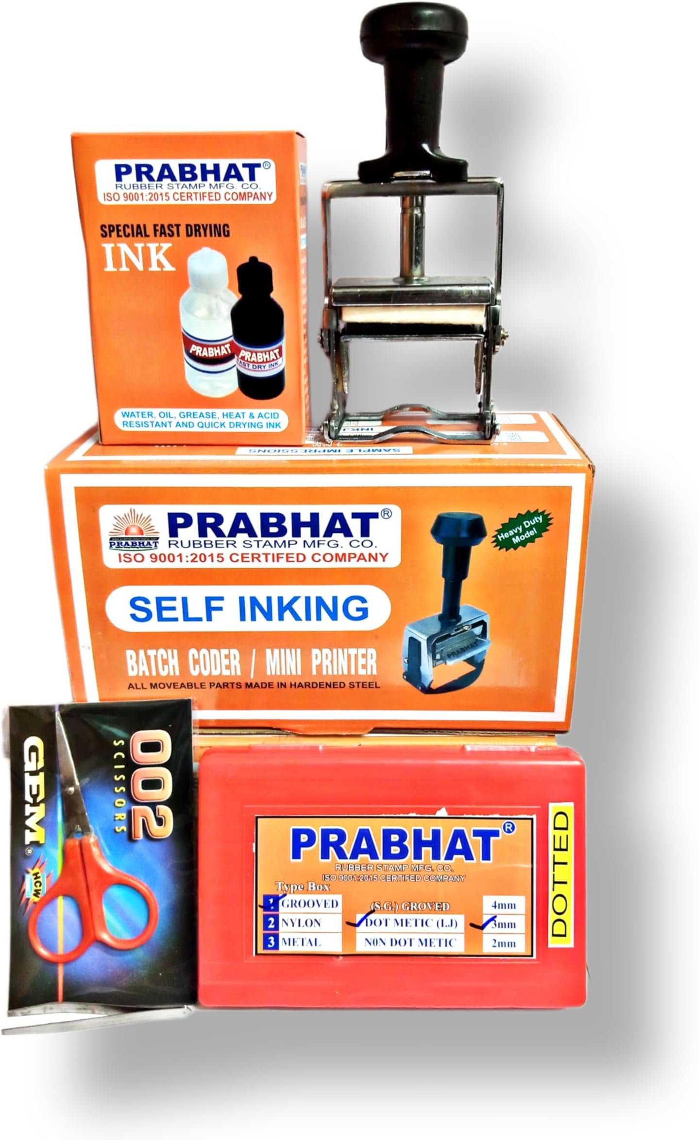 Prabhat Rubber Stamp Mfg. Co. Batch Coding Machine/Mini Printer Inkjet Font-Letter Size, 3mm (4 Lines) Grooved Dotted 60x30mm