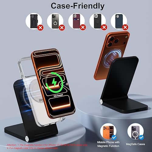 Miniatura 5 de Cargador inalámbrico, magnético, plegable, estación de carga rápida, soporte para iPhone 16, 15, 14, 13, 12, cargador inalámbrico para iPhone 32Pro
