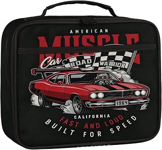 Retro Kids Lunch Box for Girls Boys Toddler Insulated Lunch Bags, Racing Car Mini Cooler Back to School Lunch Tote Bag Portable Thermal Meal Tote Kit Soft Bag