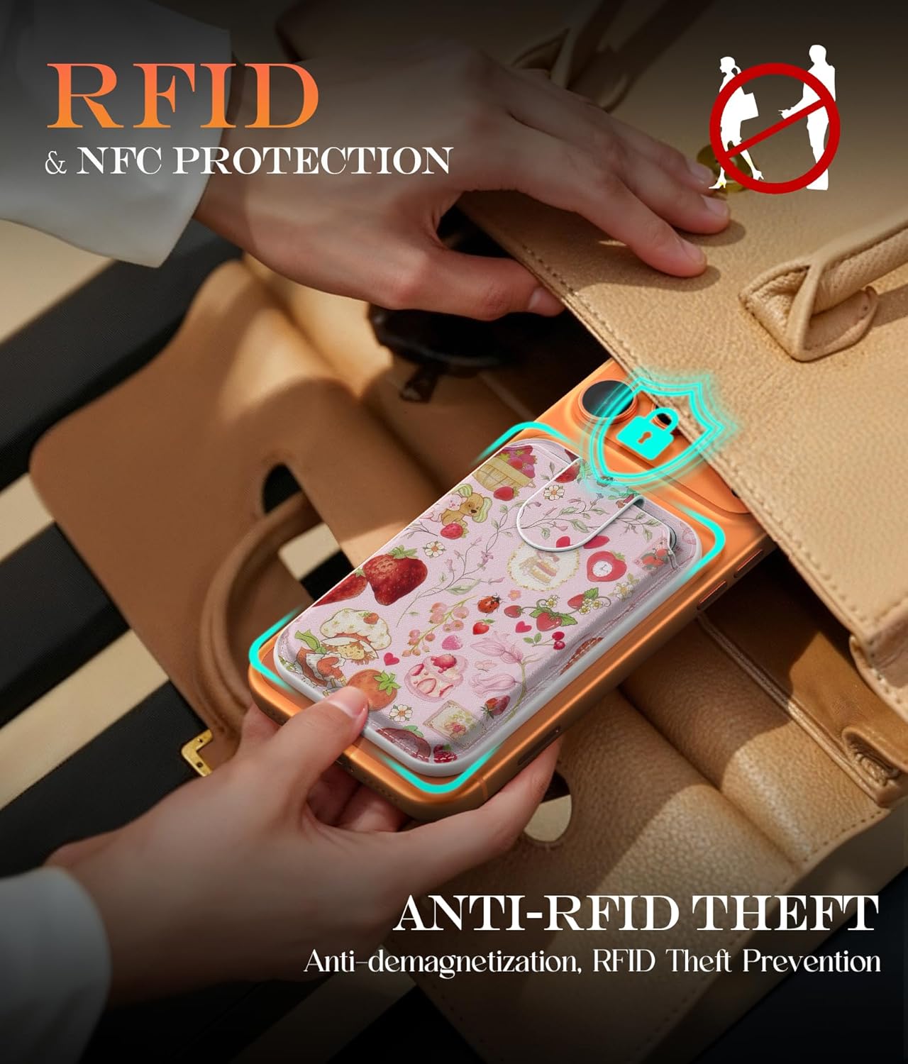 DEENAKIN for MagSafe Wallet, 3 Card Holder With RFID Blocking, Slim Magnetic Wallet for iPhone 17/16/15/14/13/12/11 Series with Cute Trendy Designs, Strawberry Sweetie - Image 4