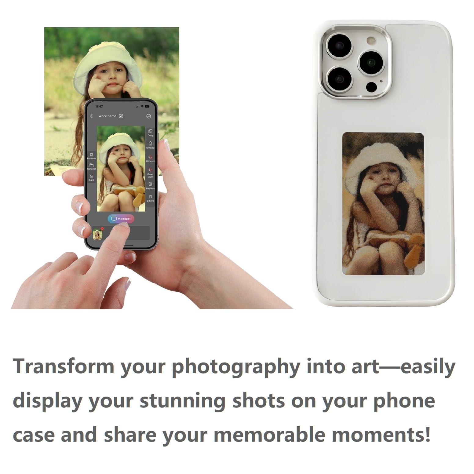 Coque de téléphone à image DIY pour iPhone Smart E Ink Digital Photo Phone Case Custom Portrait Phone Case App Intelligent Screen Casting Ink Display (Blanc, pour iPhone 14 PRO)