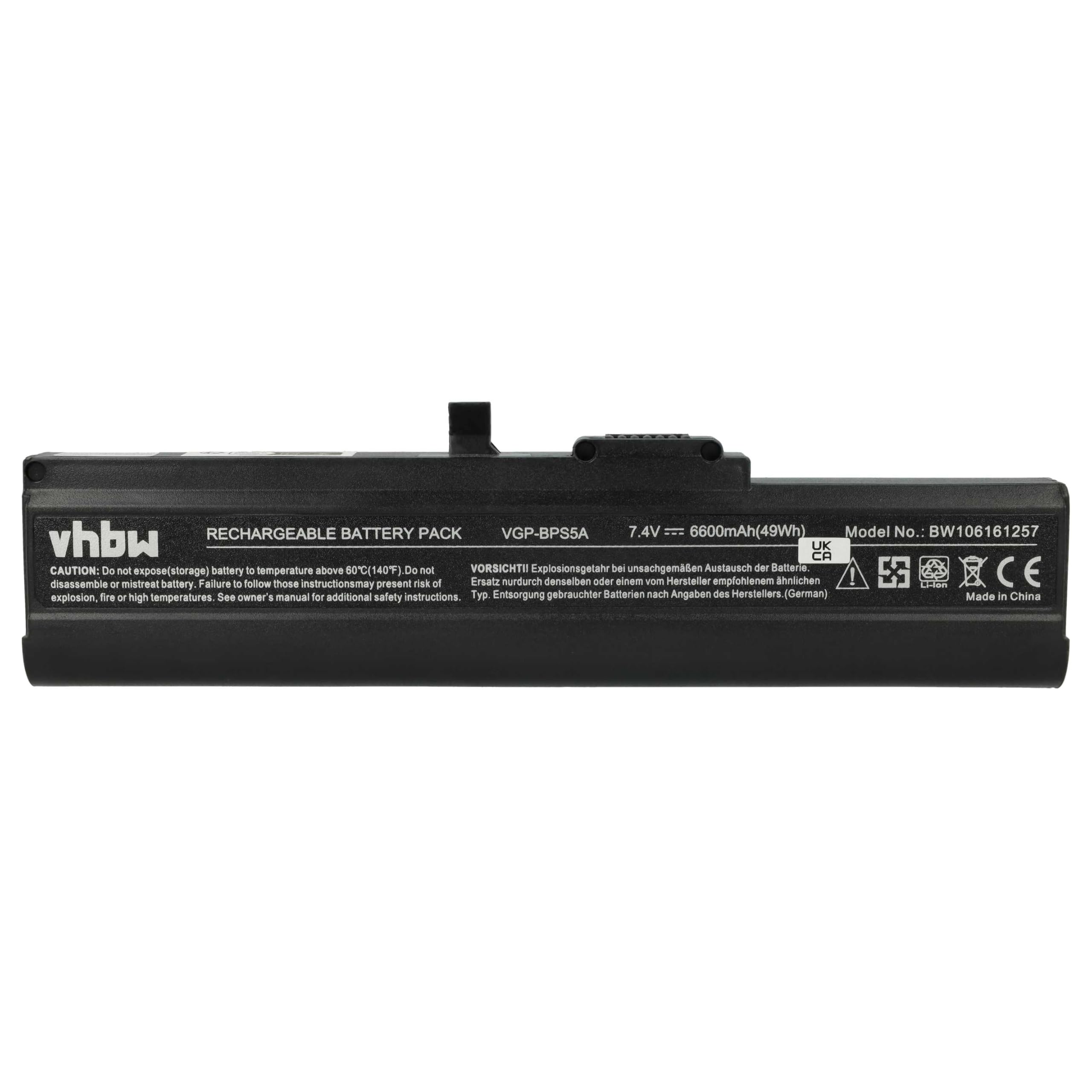 vhbw batteria sostituisce Sony VGP-BPS5, VGP-BPL5, VGP-BPL5A, VGP-BPS5A per notebook (6600mAh, 7,4V, Li-Ion)