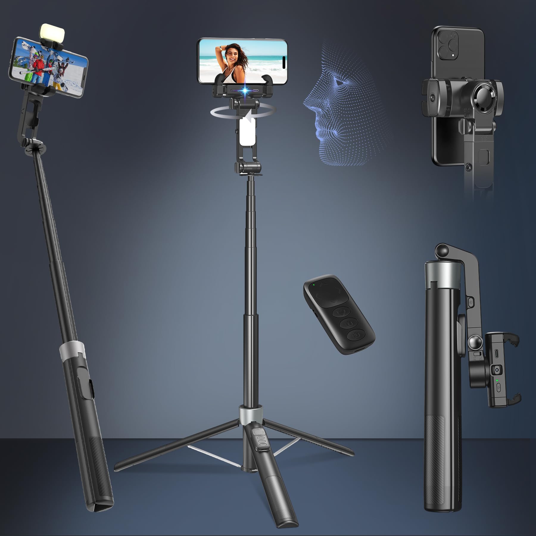 Gimbal Stabilizer Tripod for iPhone Android 71 Auto Face Tracking Selfie Stick Follows Your Movement 360 Rotation with