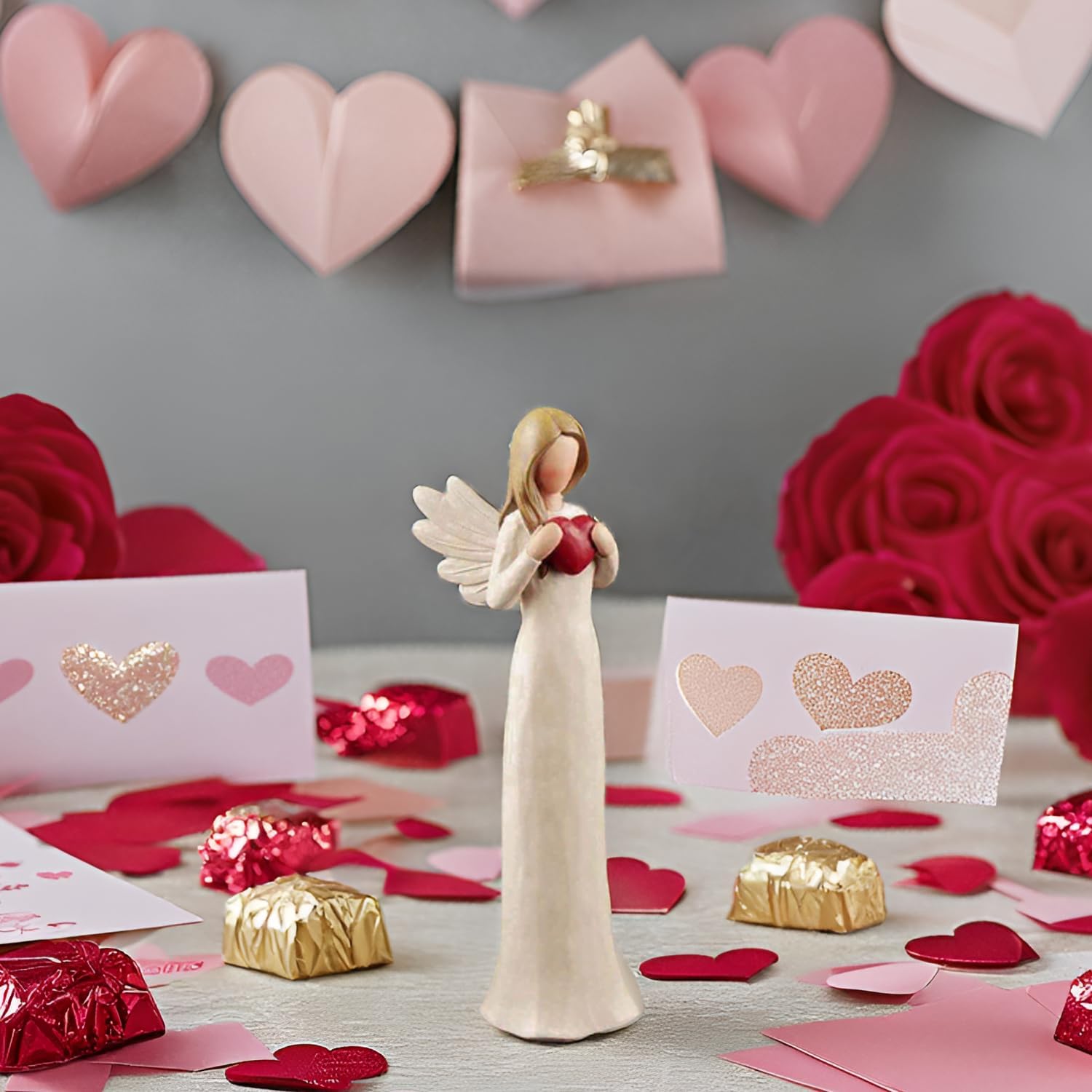 Resin Angel Figurine Cream Angel Statues Holding Heart Hand Painted for Home Decoration Best Gifts for Your Mother Sister 7.48" H - Image 3