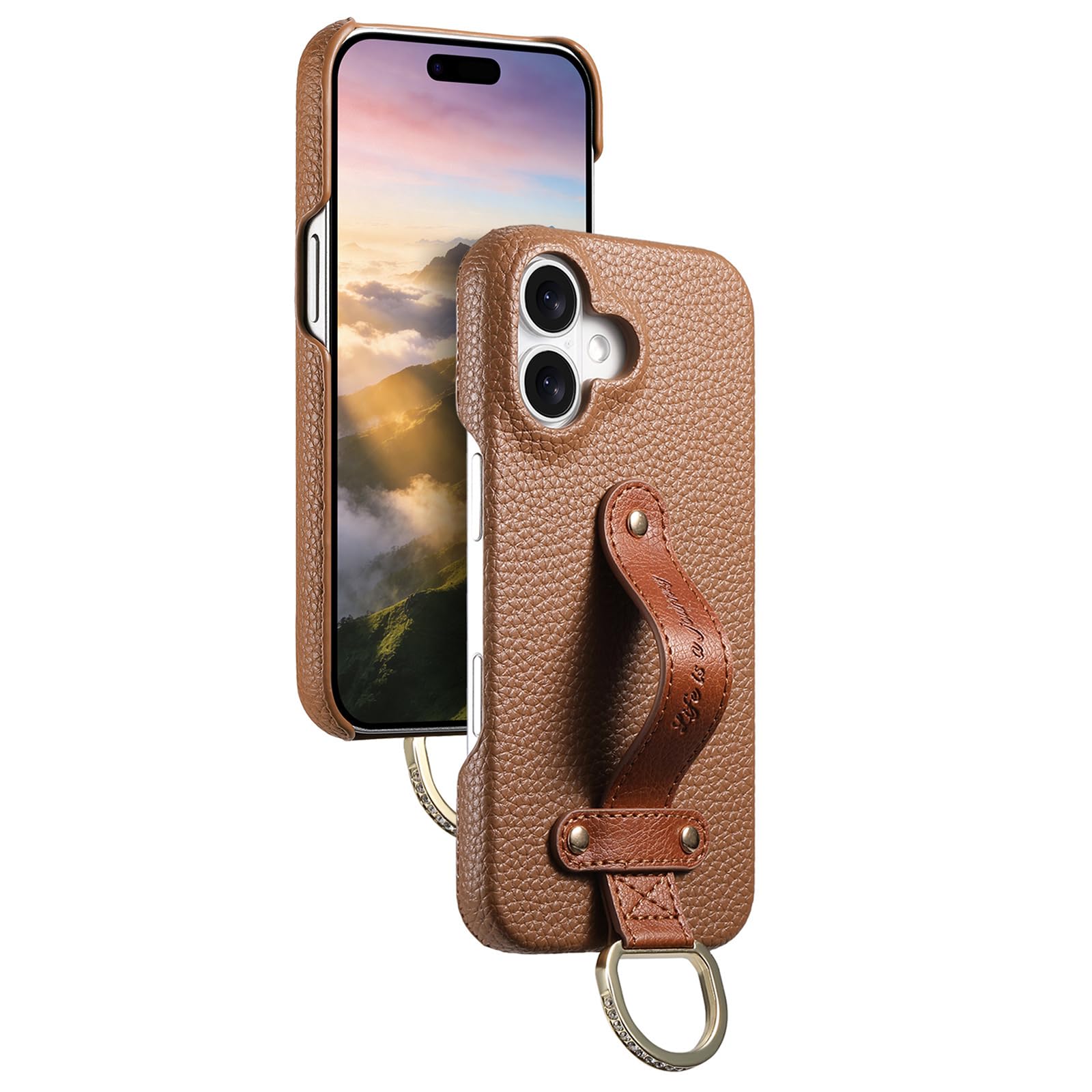 Coque iPhone 17 Pro en cuir de qualité supérieure marron au design raffiné - 5