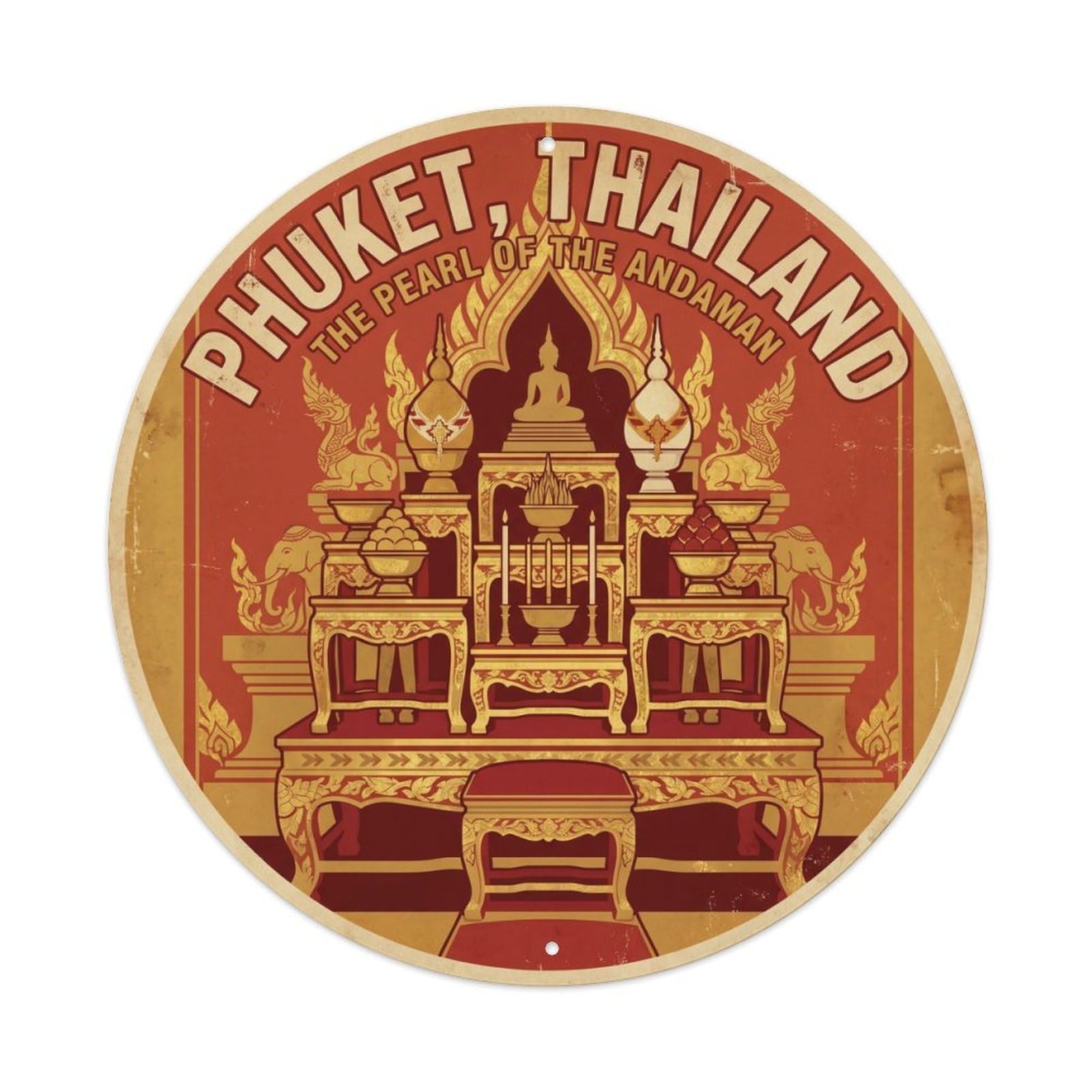 Phuket Temple Offering Altar Travel Historic Shrine Metal Tin Sign