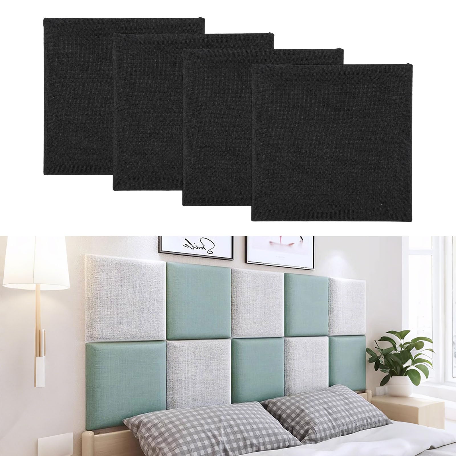 Tokenhigh Anti-Collision Wall Padding, 30x30cm Padded Wall Panels, Self Adhesive Headboard Panel, 3D Walls Cushion Protection, Shockproof Peel and Stick Wall Sticker for Bedroom Playroom (Black) — image 1