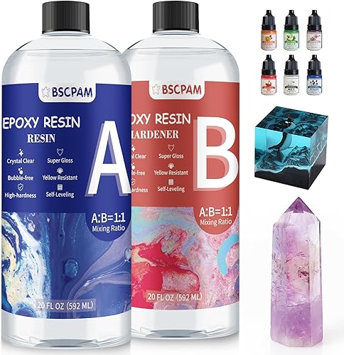 BSCPAM Resina epoxi, kit de resina de 40 onzas, resina epoxi transparente para manualidades artísticas, molde de resina, joyas, encimera, mesa,