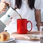 16 OZ Porcelain Coffee Mugs, Smilatte Classic Blank Ceramic Cup with Large Handle for Tea Latte Cappuccino, Set of 4, Red