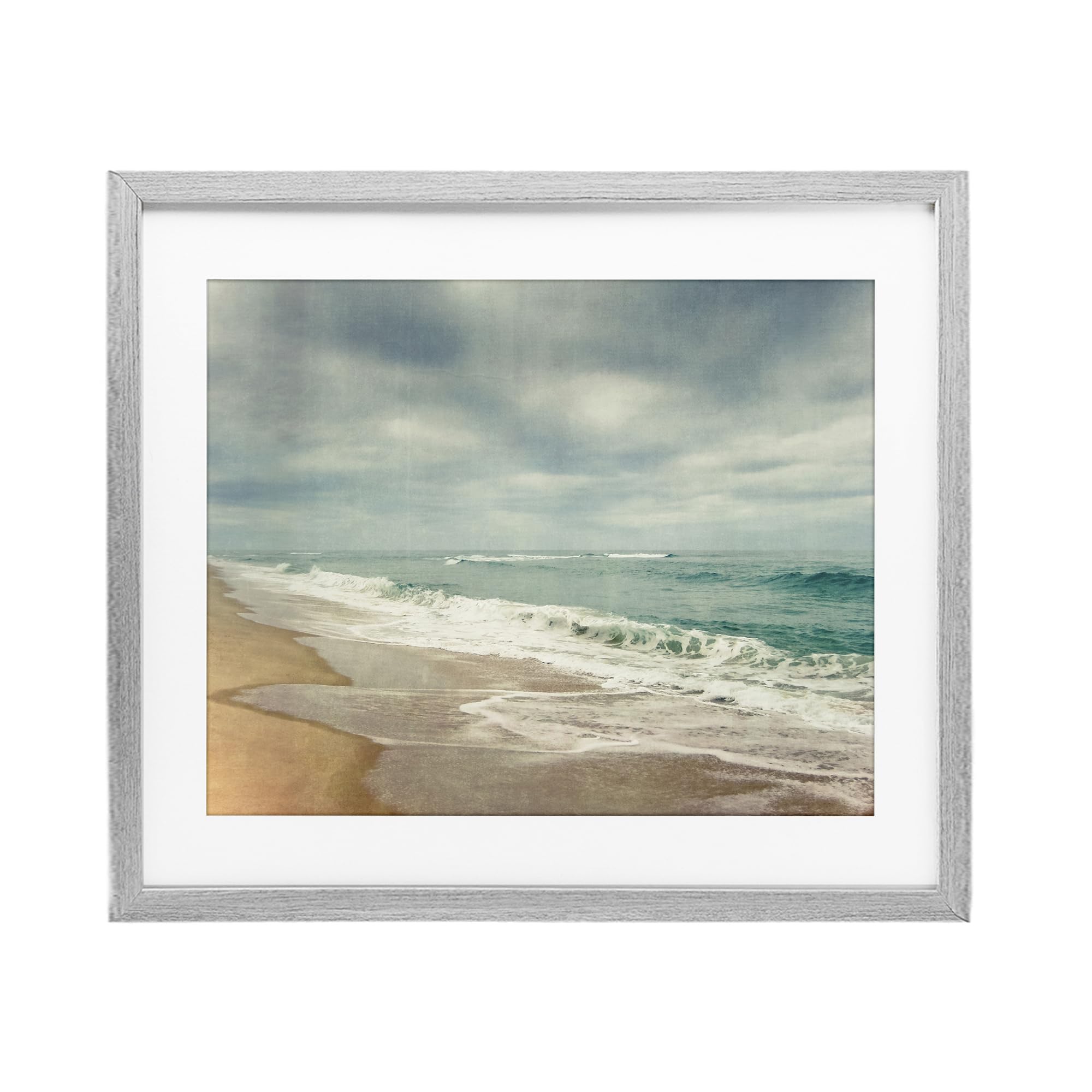 Stupell Industries Farmhouse Gray (Textured) 'Tranquil Waves Along Sandy Coast'| Framed Print Under Glass