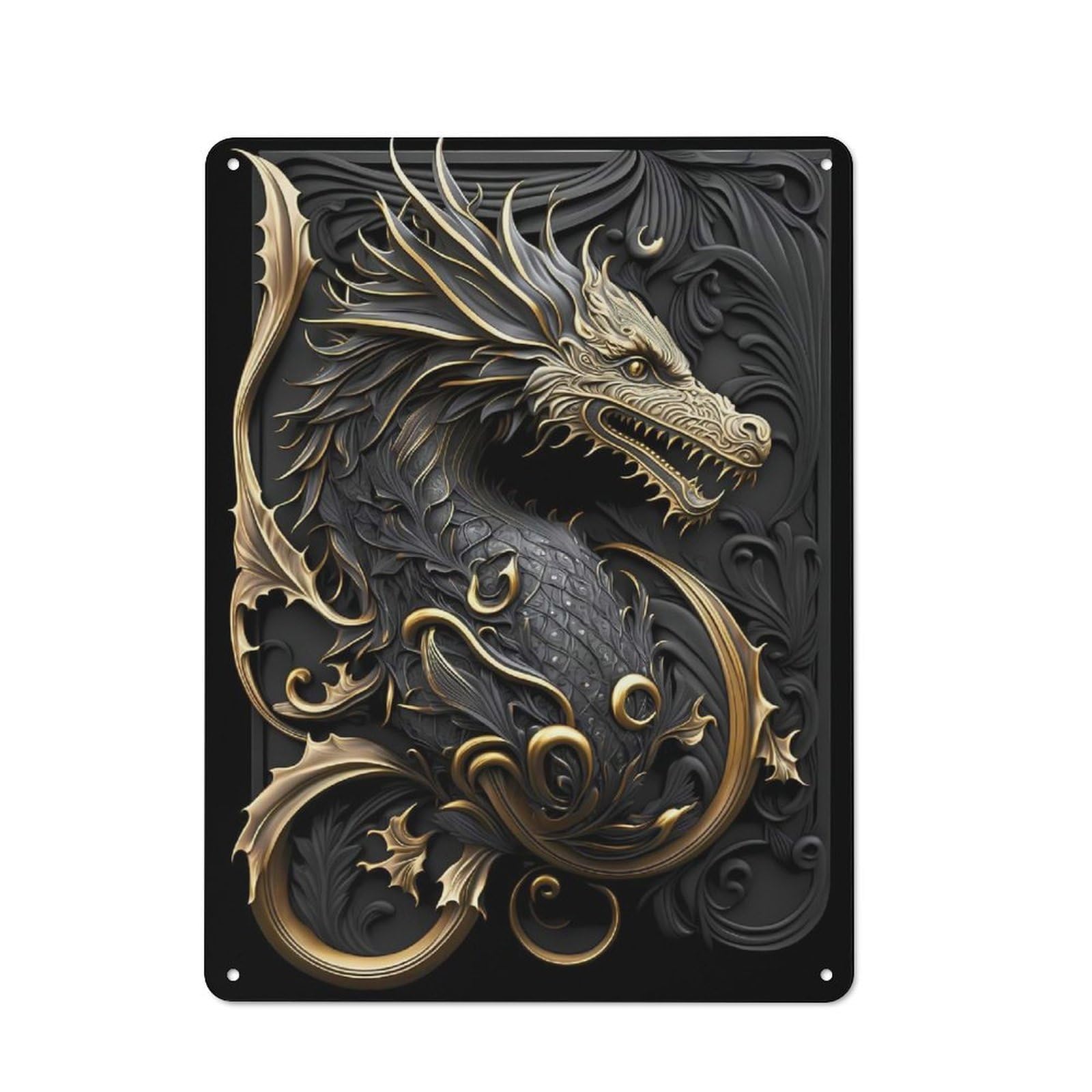 Junmoney Style-11 Metal Plaque With Dragon Monarch Art Deco Design 40X30cm, Country Style Cafe Wall Decor For Bakery, Diner, Cafe Or Family Room