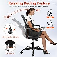 Vista 5 de CLATINA Silla de oficina, ergonómicas de respaldo medio, silla de computadora de malla rodante con soporte lumbar ejecutivo y diseño de altura Negro